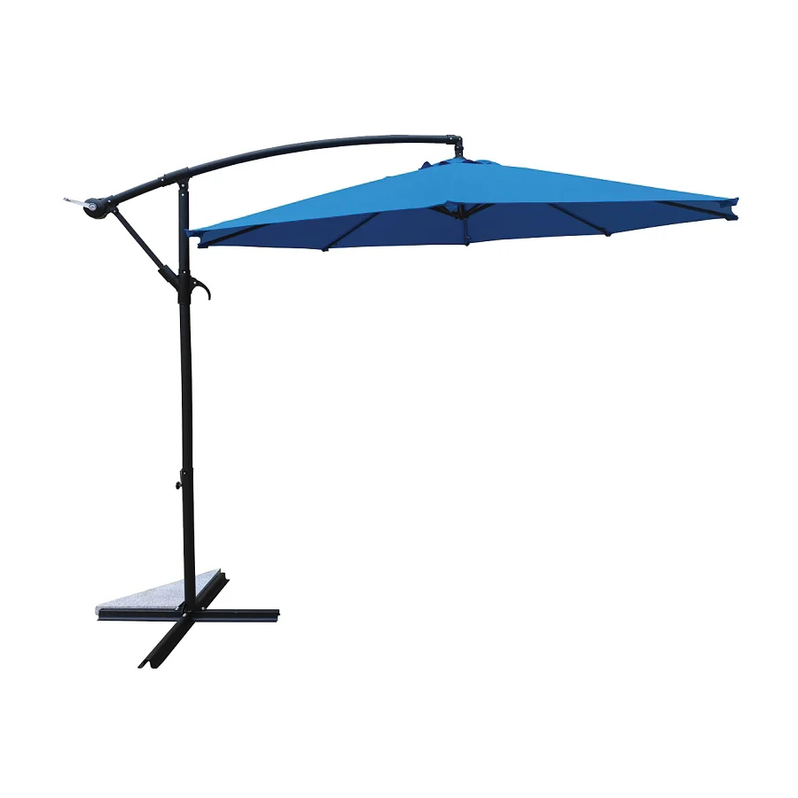 UMAC10BKOBD-34 Umbrella and Stand, 98.4 in OAH, 10 ft W Canopy, 10 ft L Canopy, Round Canopy, Blue Fabric
