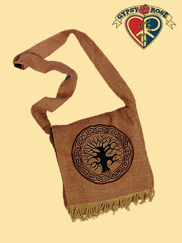 Embroidered Celtic Tree Cotton DJ Bag - Gypsy Rose