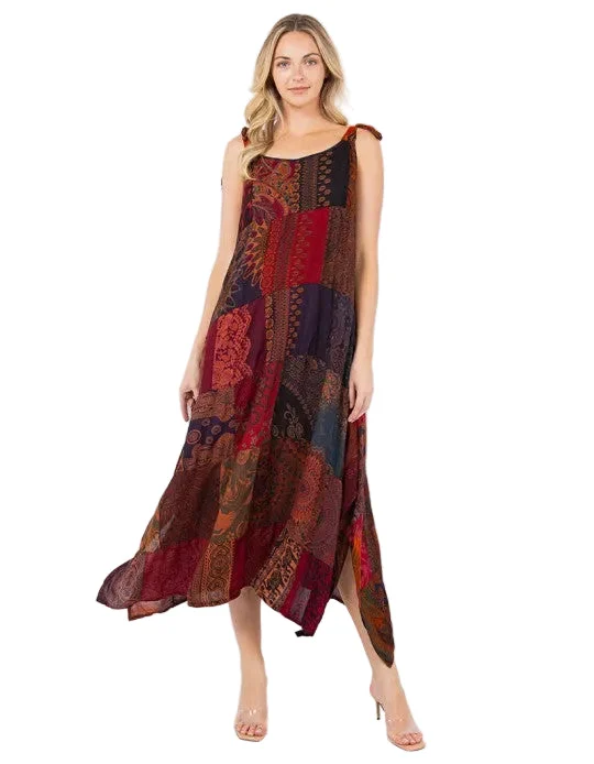 Boho Patchwork Handkerchief Hem Midi Dress - Kathmandu Imports