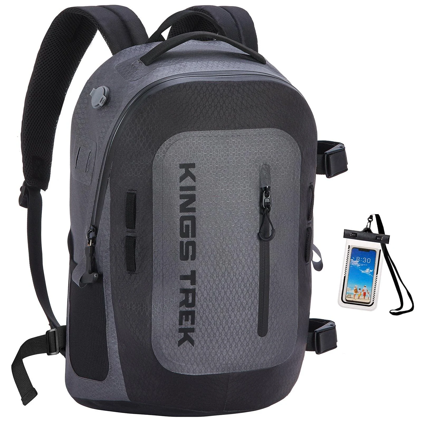 KINGS TREK Dry Bag TPU Waterproof Backpack with Airtight Zipper 20L Floating Waterproof Pack with Phone Case (Black & Gray) Gray 20L
