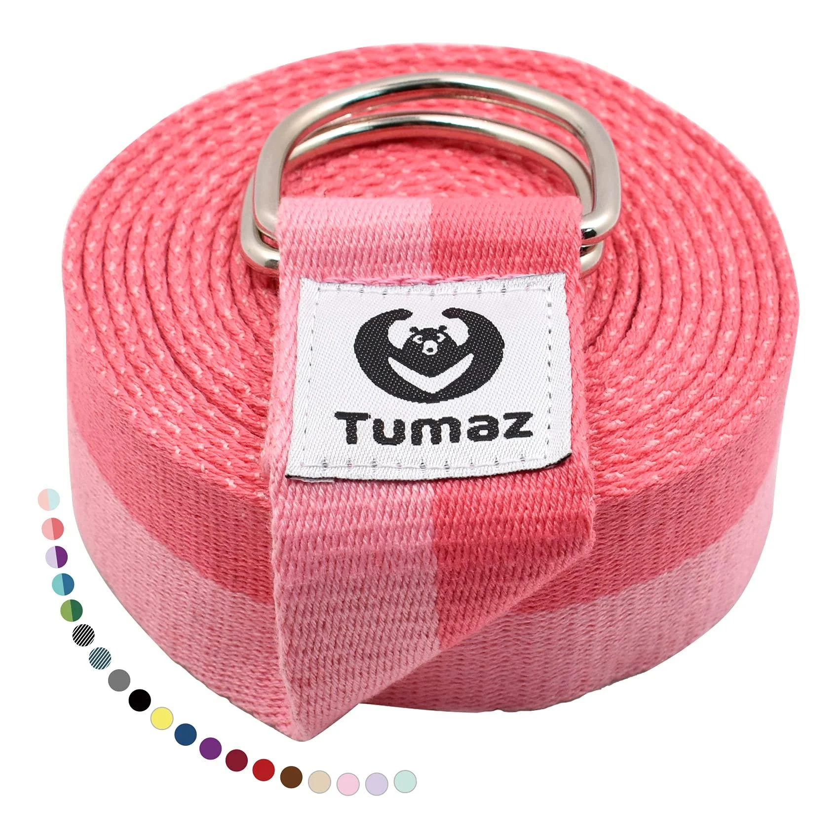 Tumaz Yoga Strap/Stretch Bands 15+ Colors, 6/8/10 Feet Options with Extra Safe Adjustable D-Ring Buckle, Durable and Comfy Delicate Texture - Best for Daily Stretching, Physical Therapy, Fitness 6 Feet 02. Pink Match