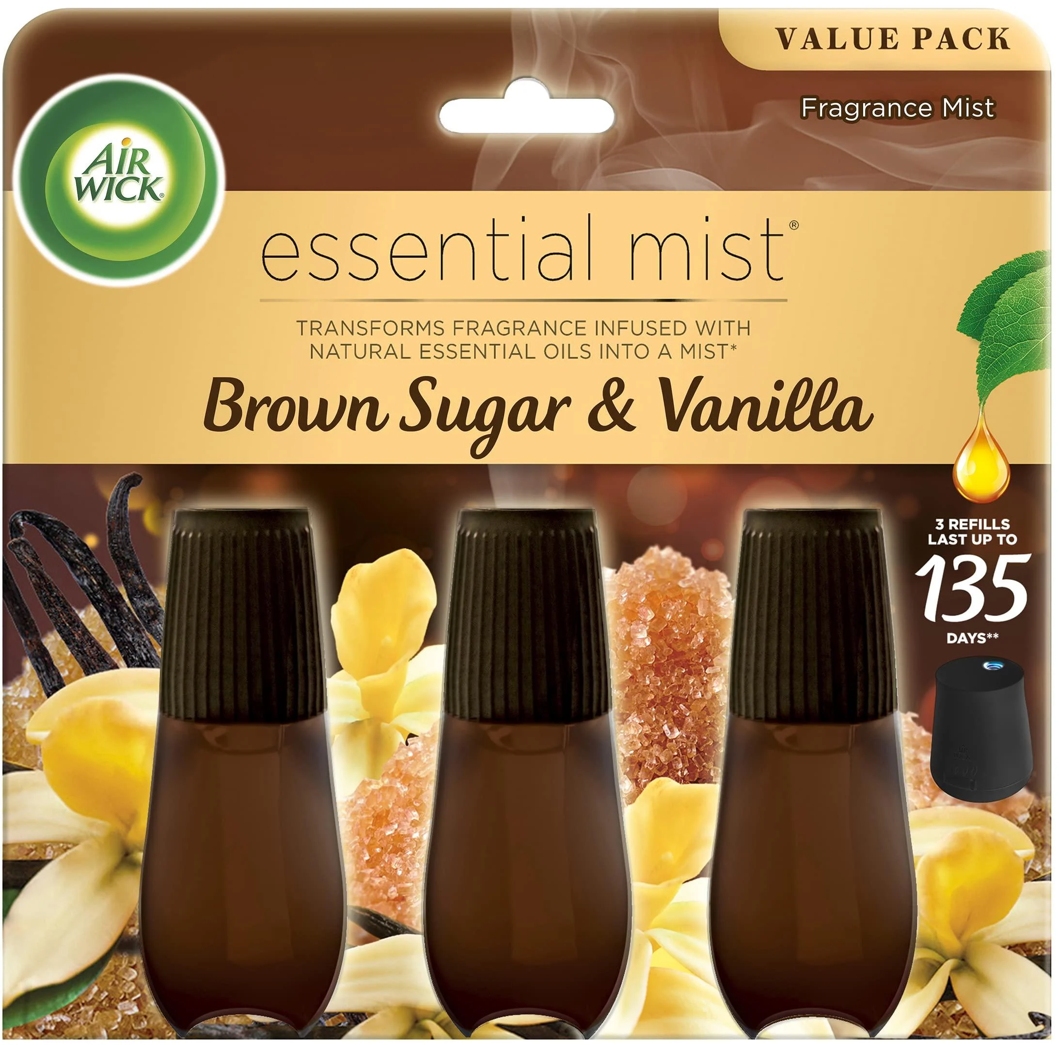 Air Wick Essential Mist Refill 3ct Brown Sugar & Vanilla Fall Scent Essential Oils Air Freshener