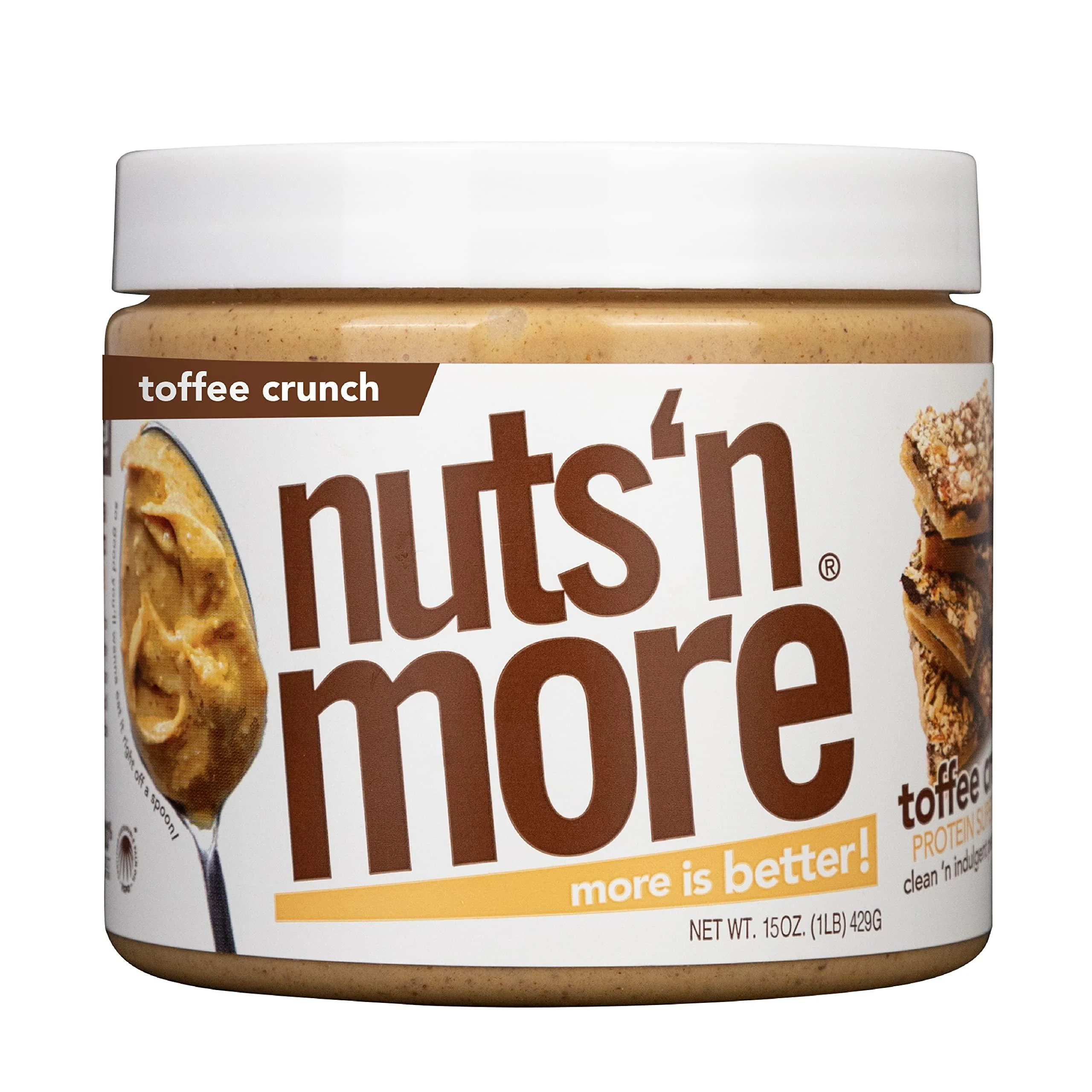 Nuts ‘N More Toffee Crunch Peanut Butter Spread, Added Protein All Natural Snack, Low Carb, Low Sugar, Gluten Free, Non-GMO, High Protein Flavored Nut Butter (15 oz Jar)