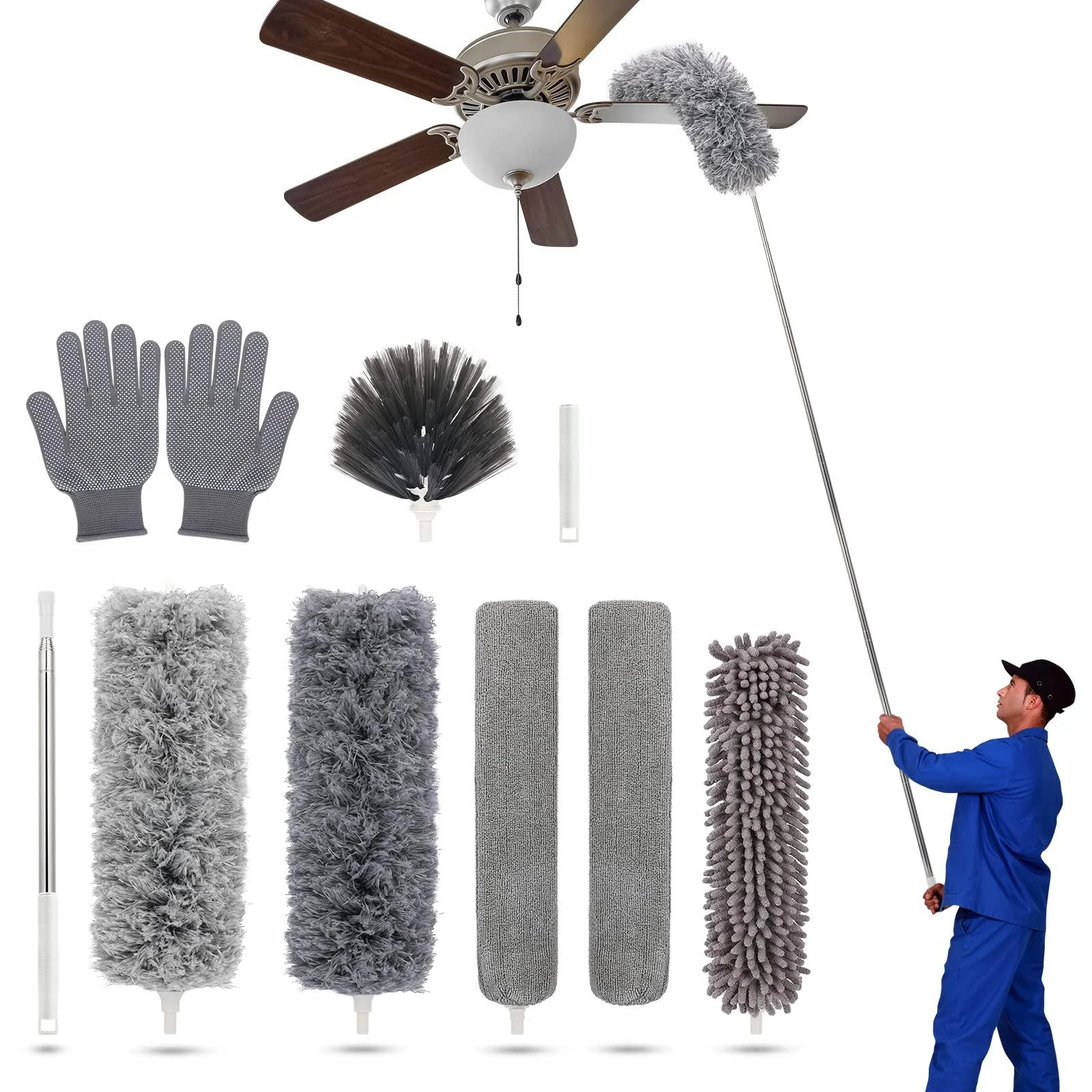Duster with Extension Pole for Cleaning Ceiling Fans, High Ceilings, in Addition, Dusters for Cleaning Can Also Be Used for Low Places Cleaning, Such As Cabinets, Sofas, and Other Small Spaces. - KYEHG