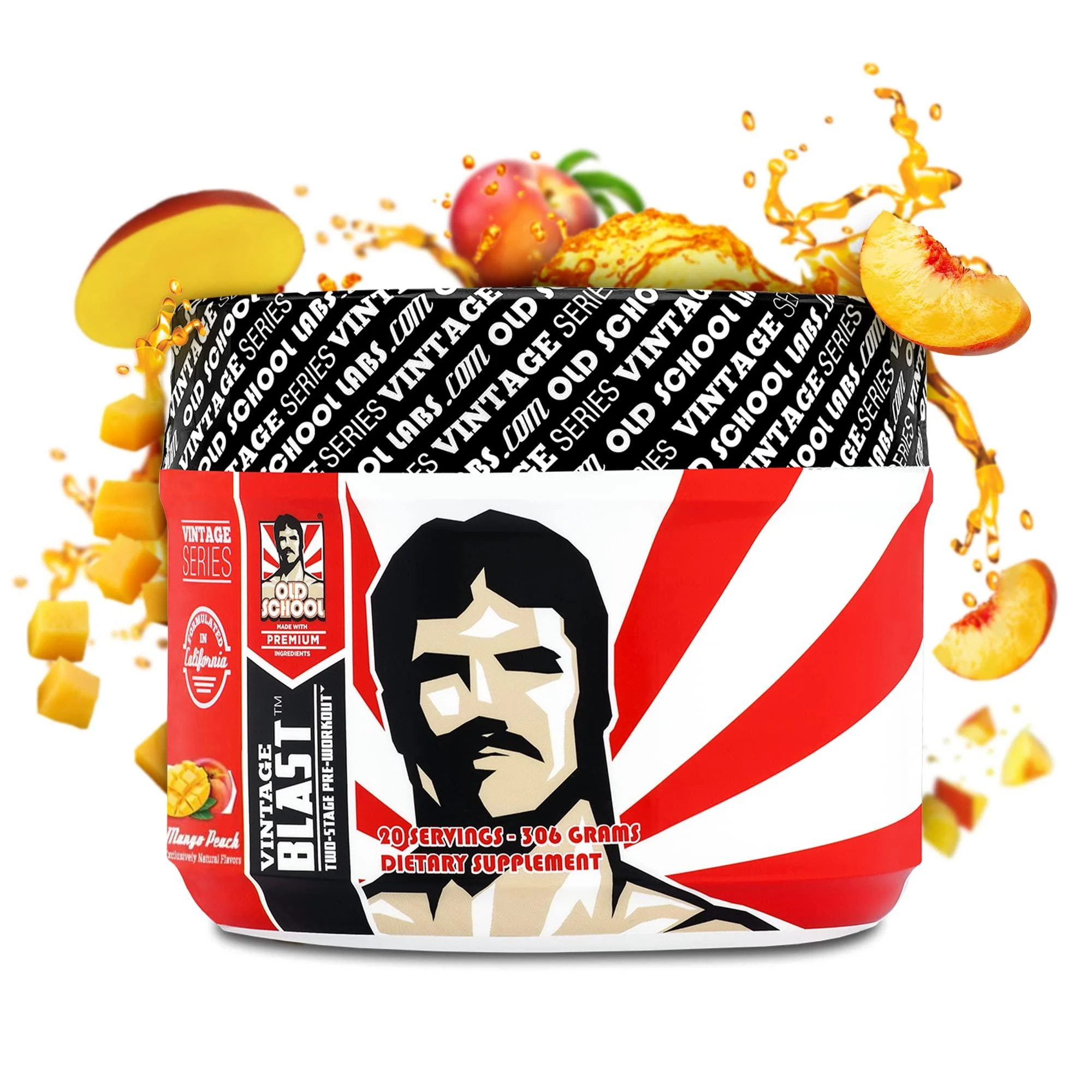 Vintage Blast Pre-Workout Two-Stage Pre Workout Energy Powder Supplement for Men and Women Muscle Endurance Pumps & Focus Nitric Oxide Booster Sugar-Free Natural Mango Peach Flavor - 306g