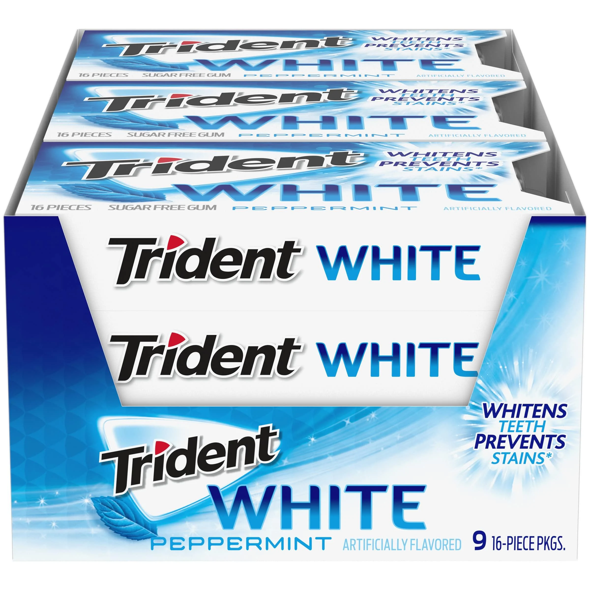 Trident White Peppermint Sugar Free Gum, 16 Count (Pack of 9) - Mondelez Global LLC