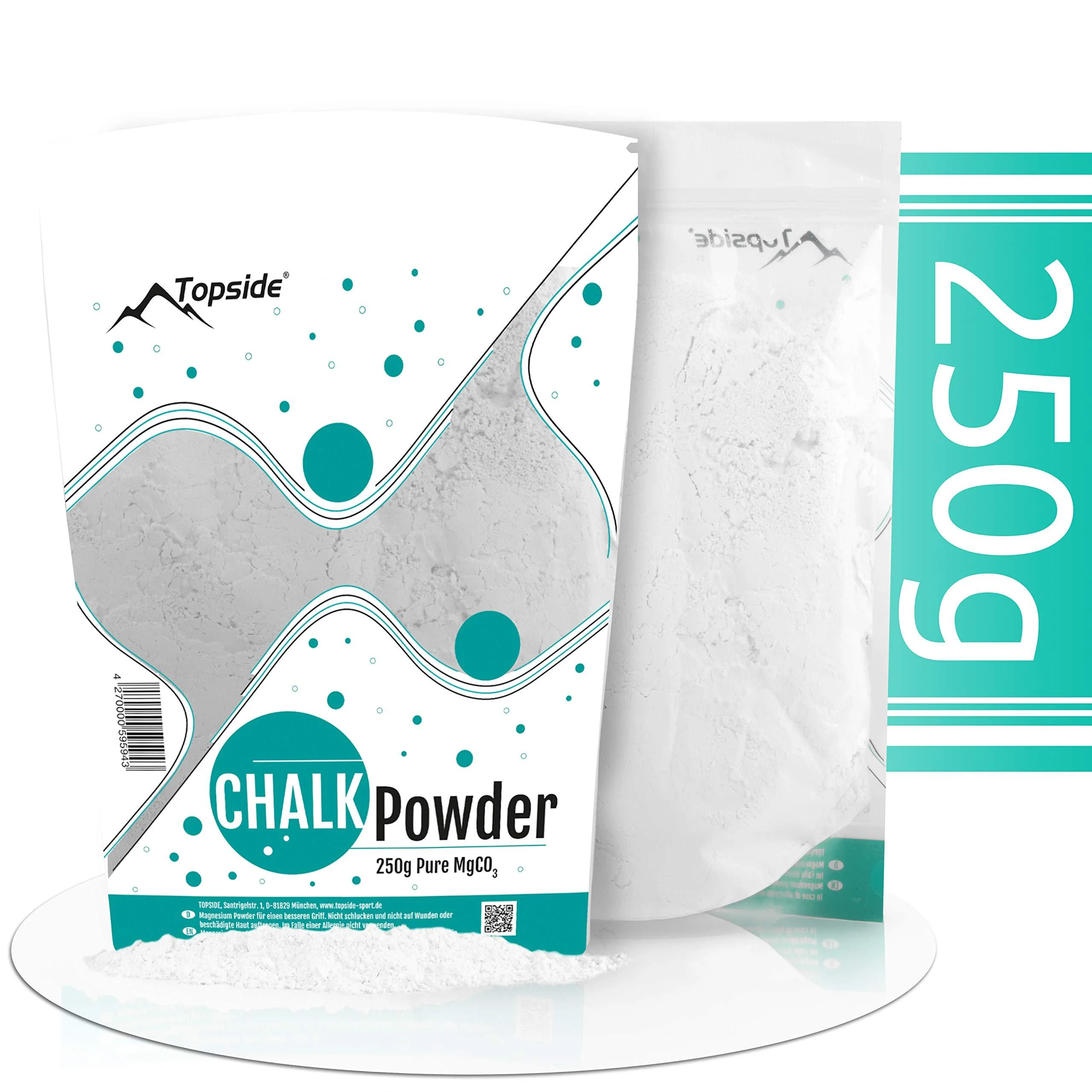 TOPSIDE Chalk Powder - pure magnesium carbonate powder for climbing gym weight training 250g Chalk Powder