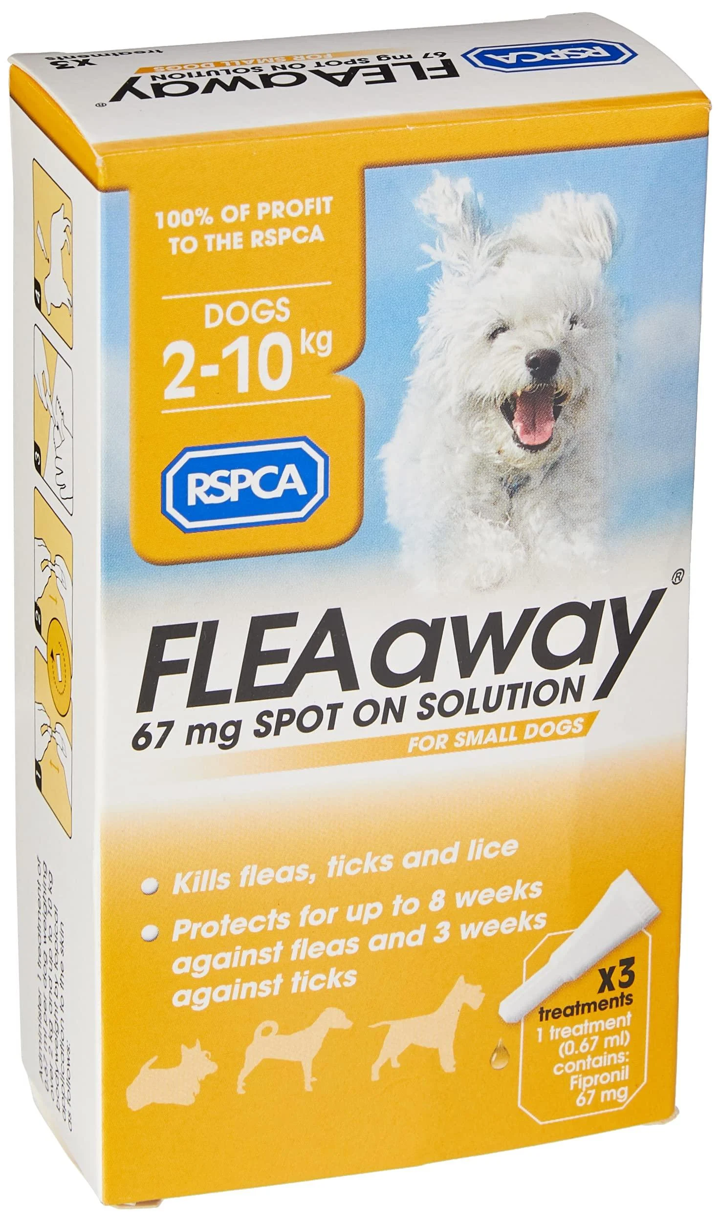 RSPCA FleaAway Spot On Solution for Small Dogs 67 mg Yellow