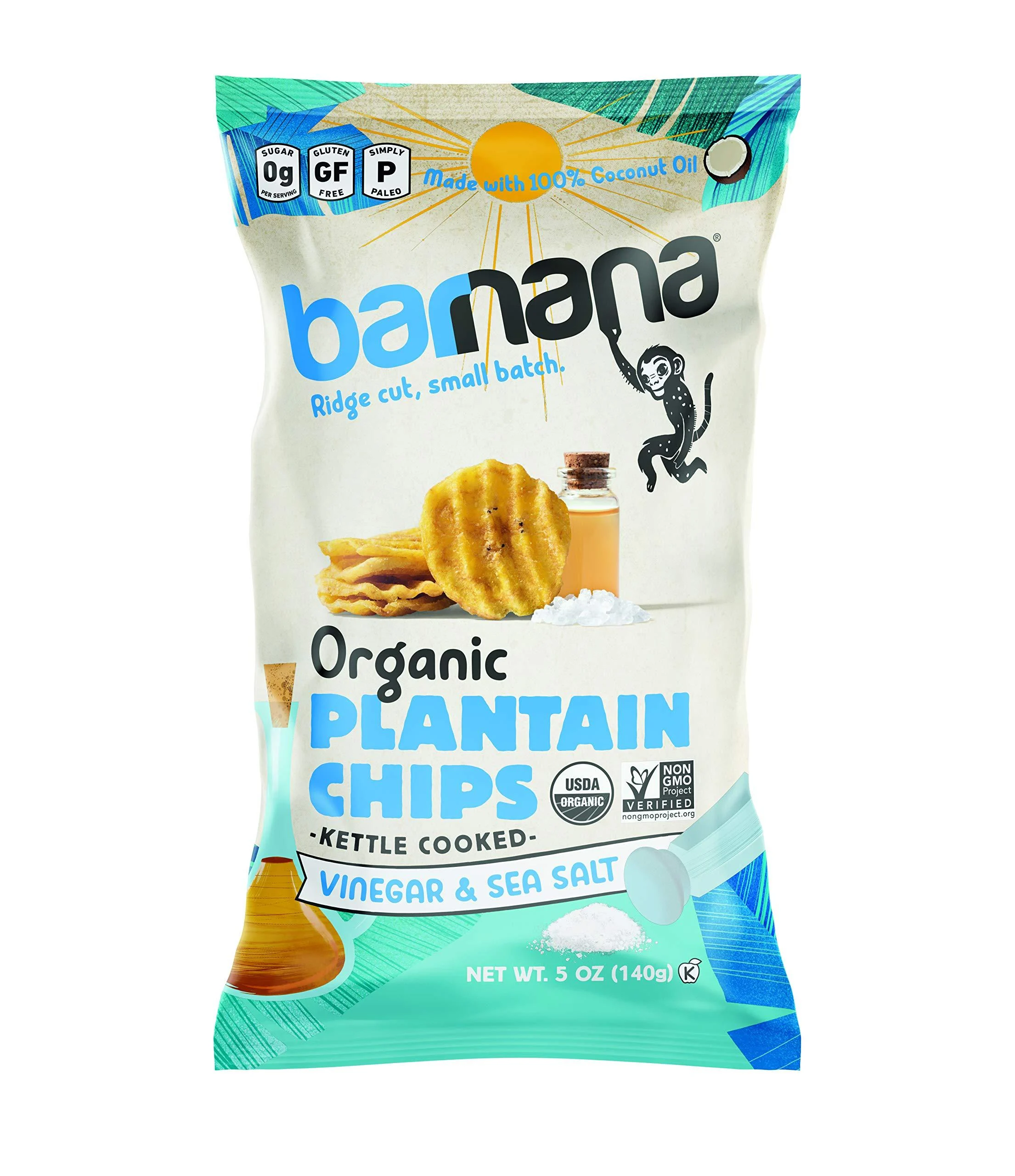 Barnana Organic Plantain Chips - Salt & Vinegar - 5 Ounce - Barnana Salty, Crunchy, Thick Sliced Snack - Best Chip For Your Everyday Life - Cooked in Premium Coconut Oil Sea Salt & Vinegar 5 Ounce (Pack of 1)
