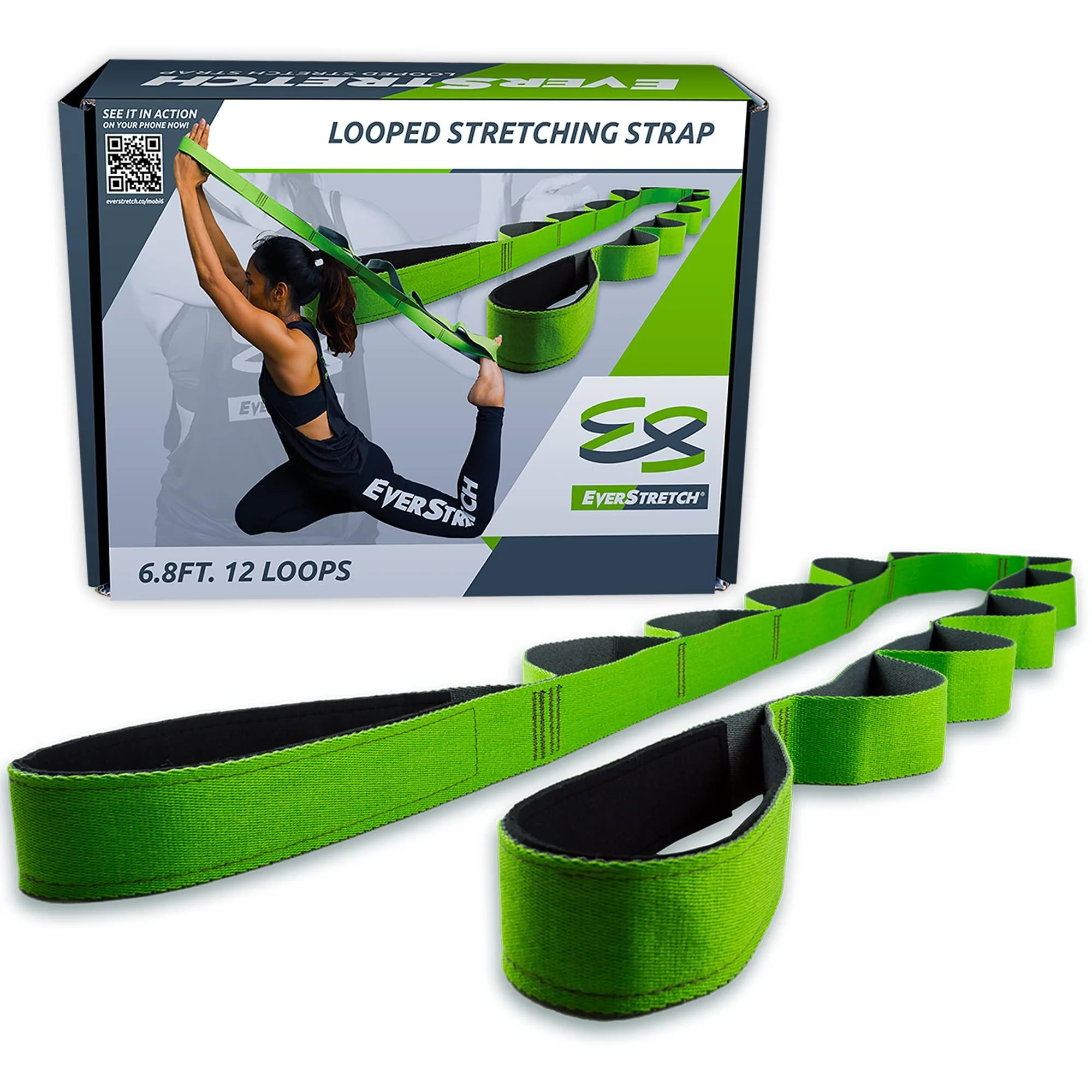 EverStretch Stretching Strap with Loops and E-Book | Non-Elastic Yoga Strap for Stretching with Loops | Premium Stretch Band for Physical Therapy Equipment | Stretch Bands for Exercise Strap