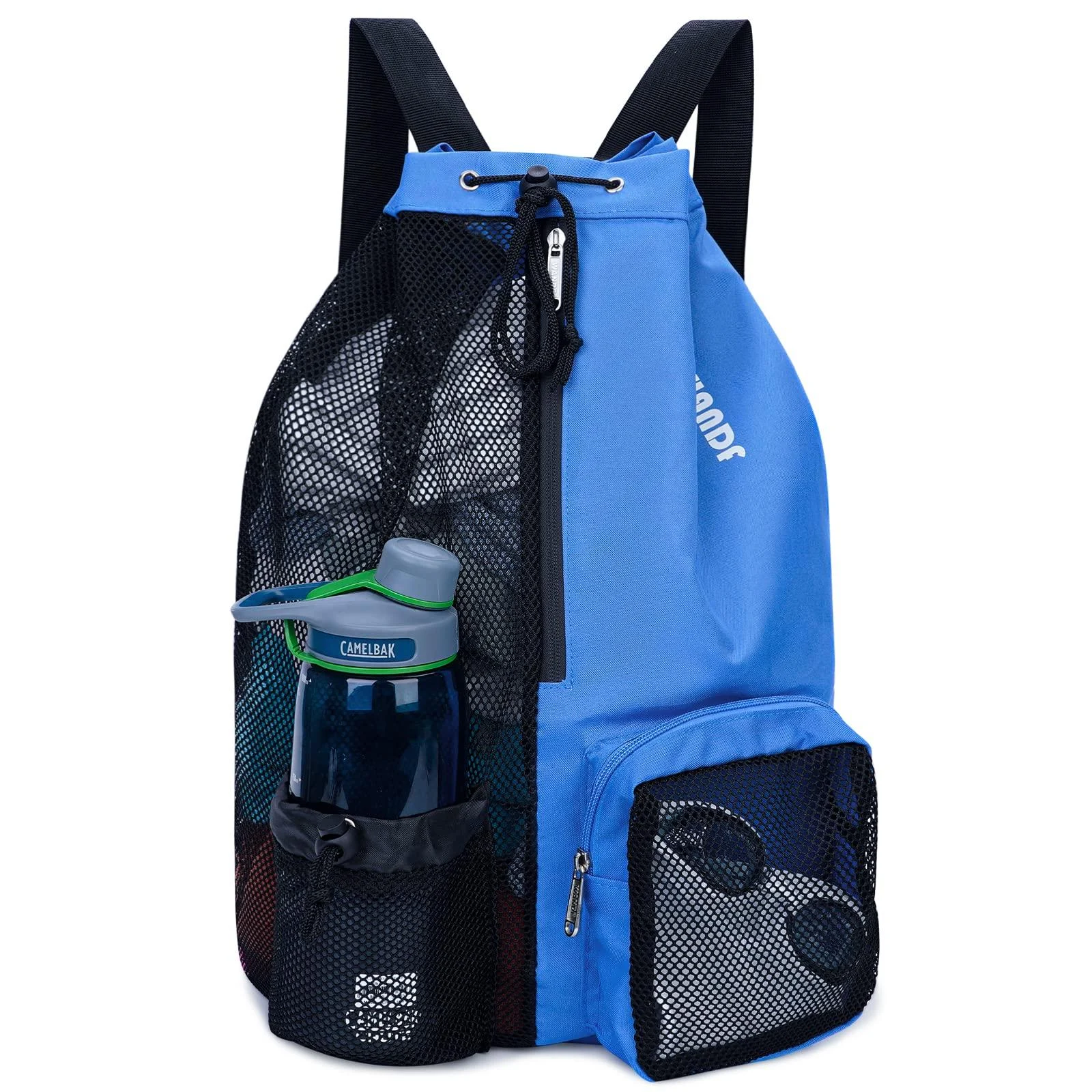 WANDF Swim Bag Mesh Drawstring Backpack with Wet Pocket Beach Backpack for Swimming Gym and Workout Gear Navy Blue Large