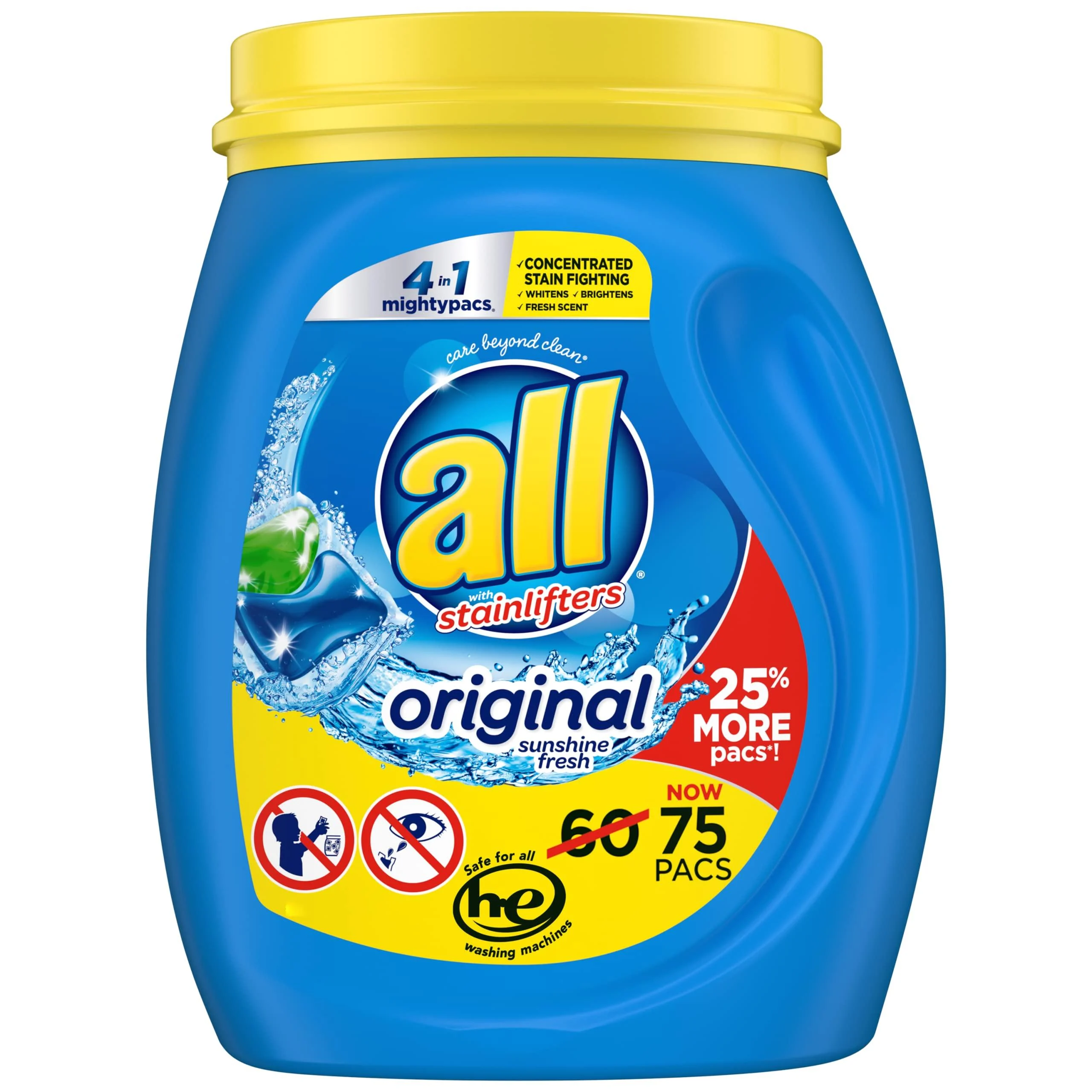 all with Stainlifters Original Mighty Pacs Laundry Detergent Pacs, 4 in 1 Stainlifters, One Tub, 75 Count 75 Count (Pack of 1)