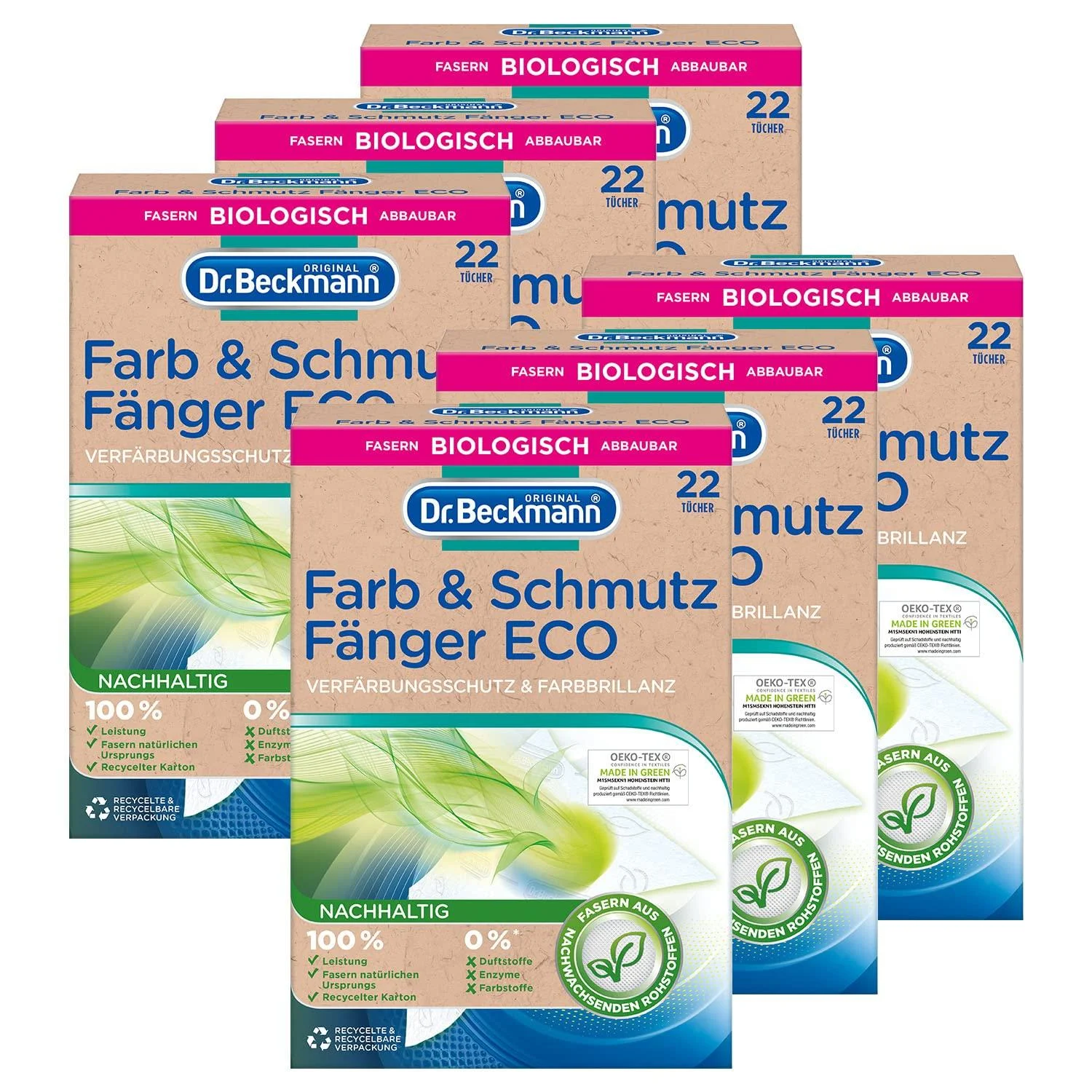 Dr.Beckmann color & dirt catcher eco |Long -lasting color protection for up to 180 washes |Reusable cloth |6x 22 towels 6 Pack