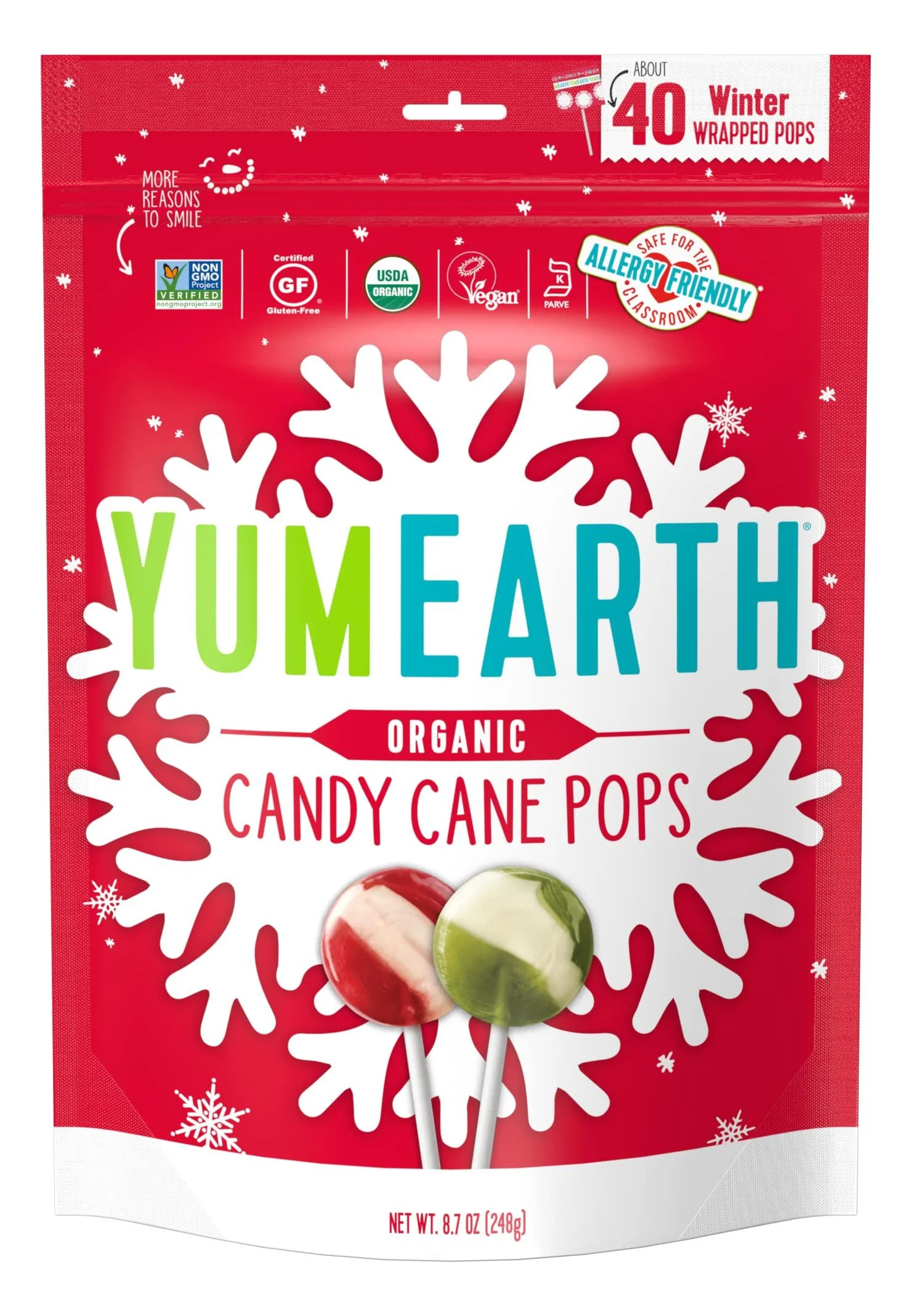 YumEarth Organic Candy Cane Pops Wild Peppermint 40 Pops 8.73 oz (247.6 g)