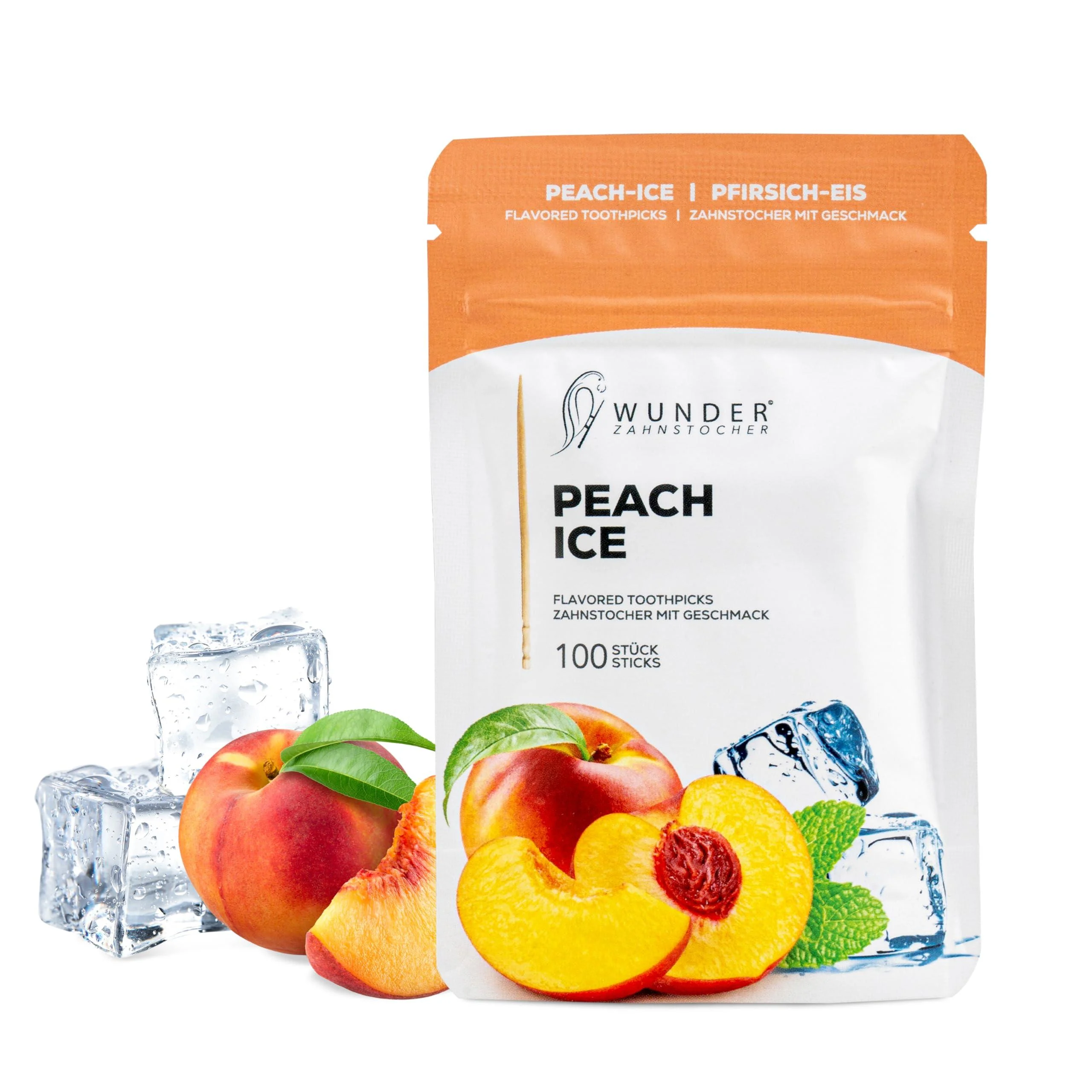 Wonder toothpick refill pack - toothpick with taste - plastic -free chewing gum - helps against bad breath/nail chewing - smoking cessation - fresh breath with flavored toothpick - sugar -free peach/ice - peach/ICE