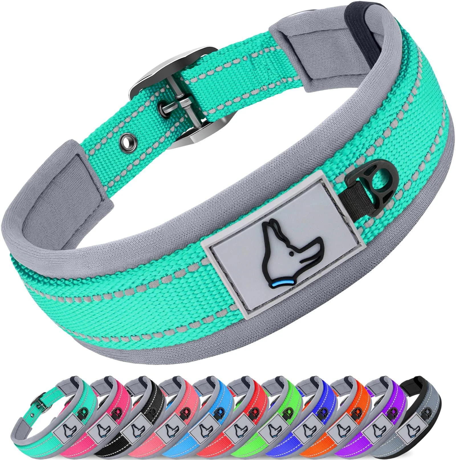 Joytale dog collar softly padded neoprene collars for medium dogs nylon reflective wide collar dog turquoise m (1 Pack) turquoise