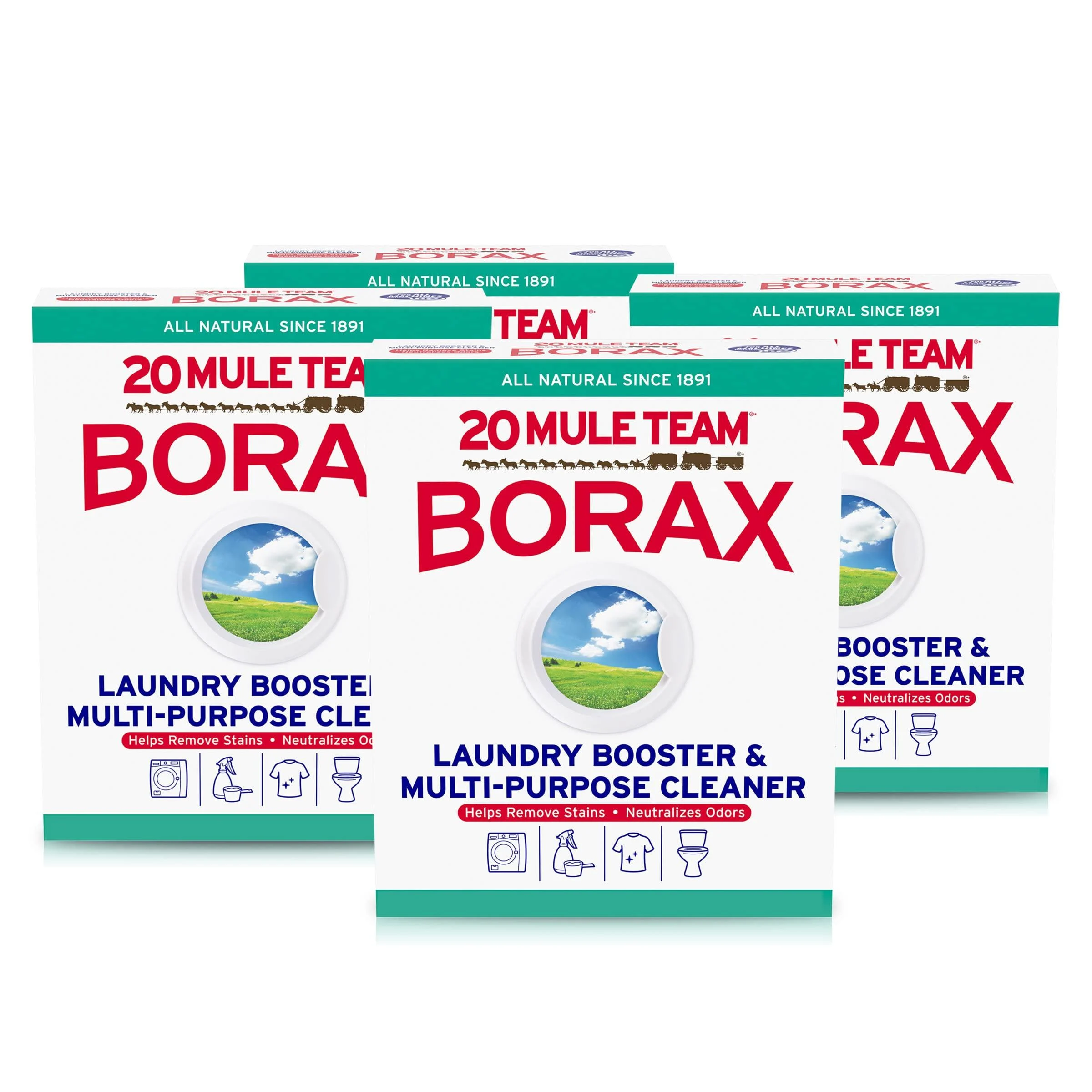20 Mule Team All Natural Borax Laundry Detergent Booster & Multi-Purpose Household Cleaner, 65 Ounce (Pack of 4)