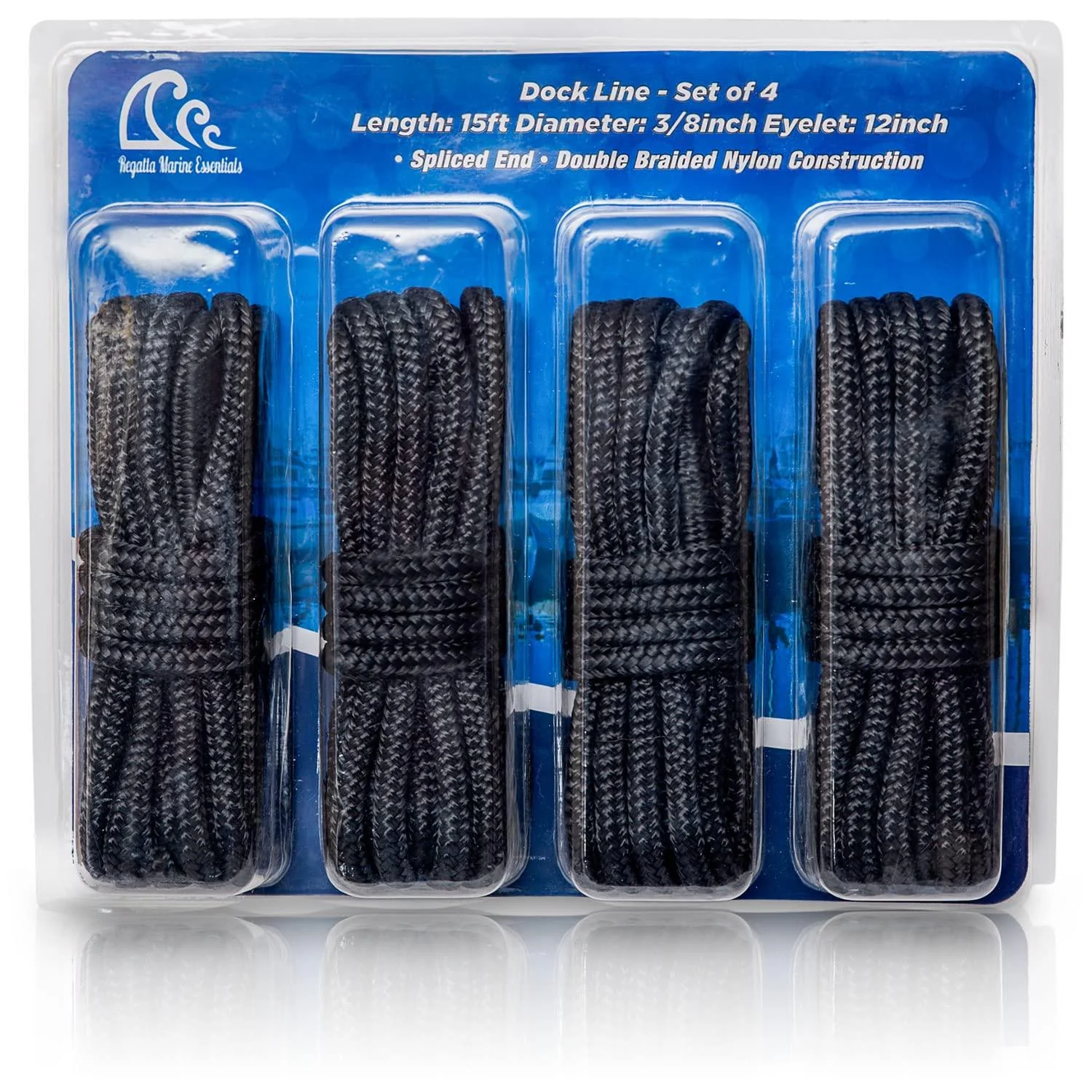 Double-Braided Nylon Dock Line from Regatta Marine Essentials (Black L: 15 ft. D: 3/8 inch Eyelet: 12 inch 4 Count)