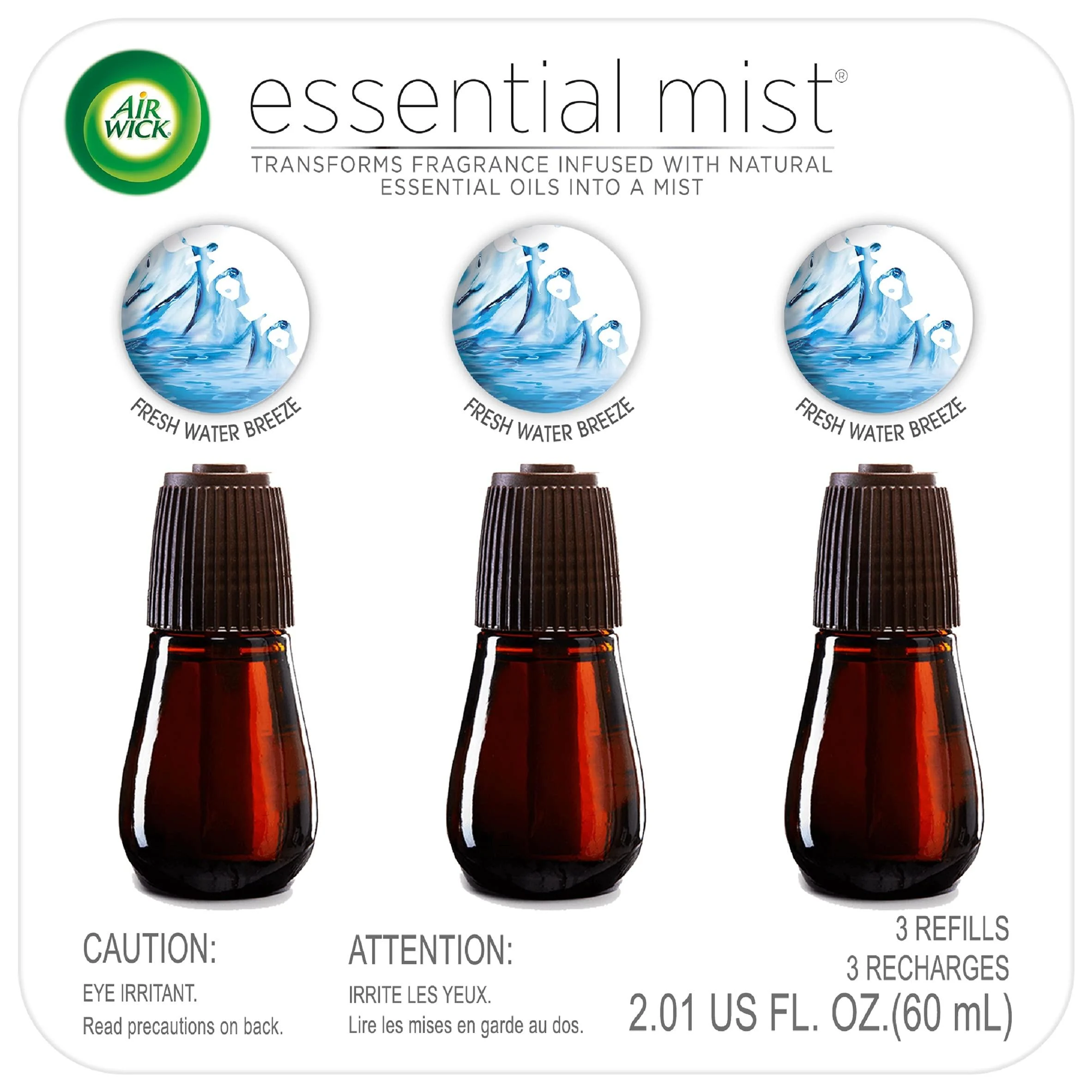 Air Wick Essential Mist Refill, 3ct, Fresh Waters, Air Freshener, Essential Oils