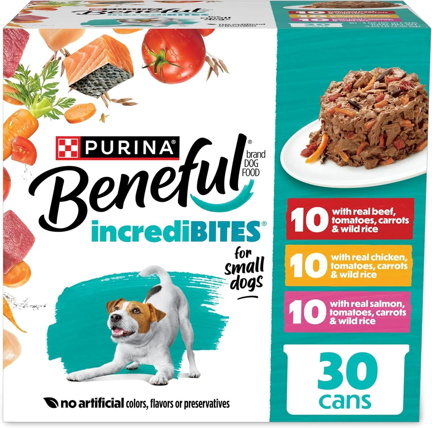 Purina Beneful IncrediBites Adult Wet Dog Food Variety Pack Chicken, Beef, Salmon with Rice 3 Ounce (Pack of 30)