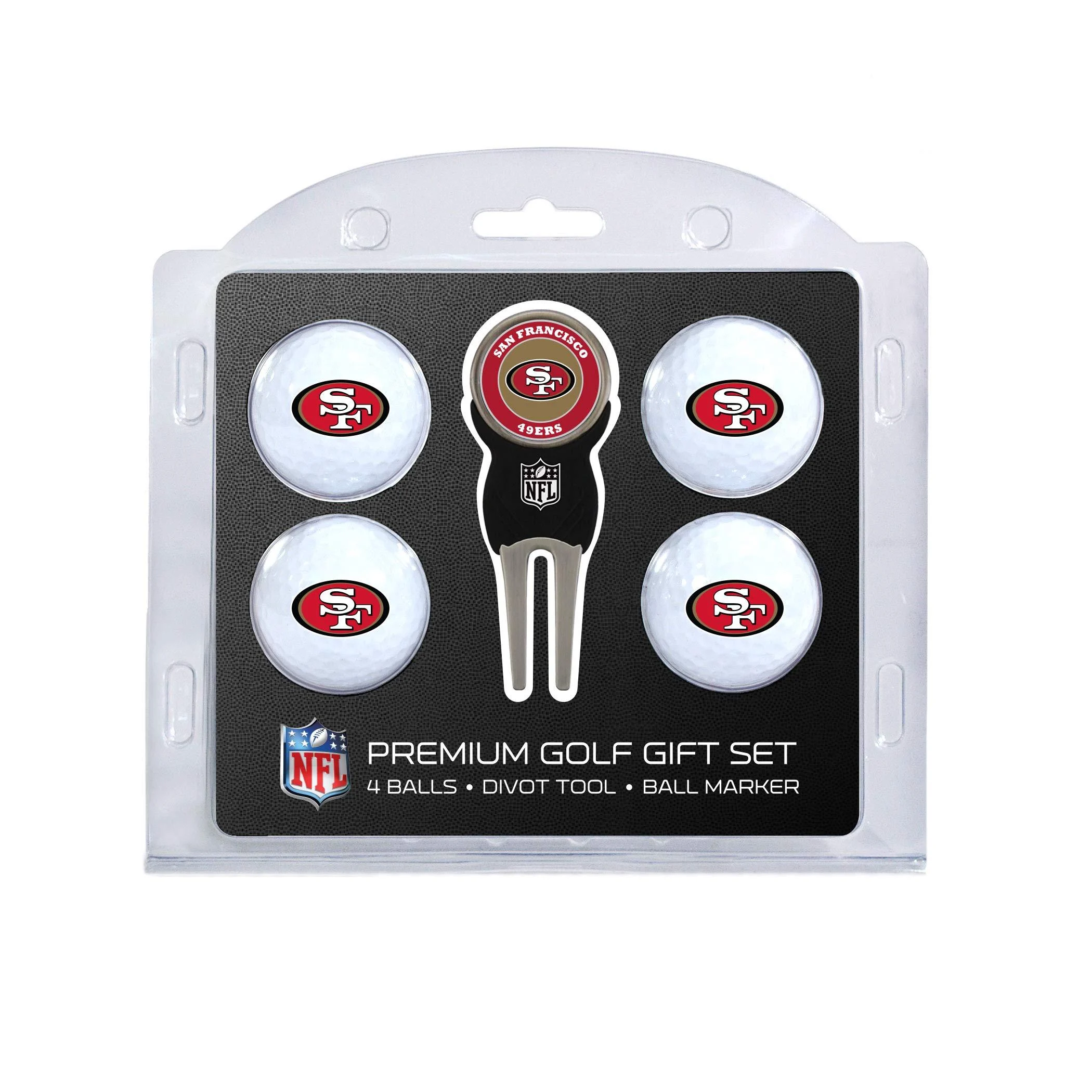 Team Golf NFL Regulation Size Golf Balls (4 Count) & Divot Tool with Removable Double-Sided Magnetic Marker San Francisco 49ers One Size Multi Team Colors