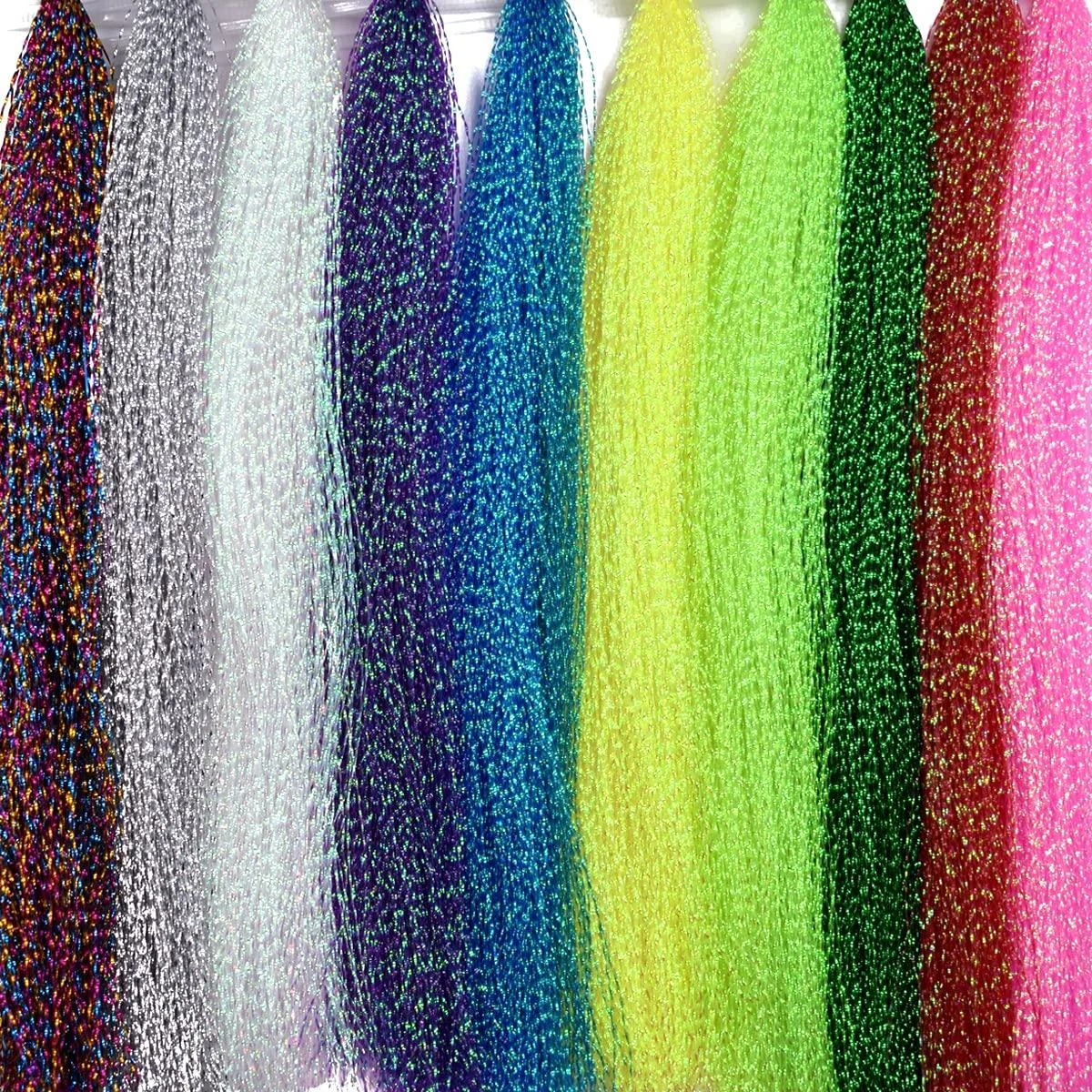 PHECDA PROFLY 10 Pack Crystal Flash Line Fly Tying Material for Fishing Lure Flies 10 Colors Crystal Flash-SET A