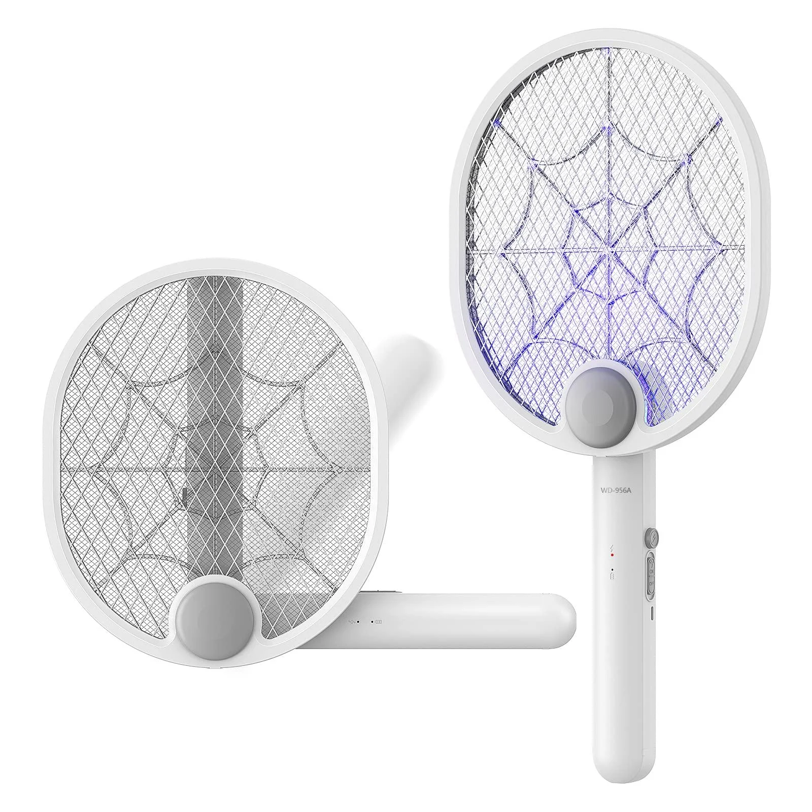 Buzbug 2 in 1 electrical fly swatter high voltage foldable USB-C Electric Fly Swatter with UV light trap electronic fly collapse for indoor and outdoor area