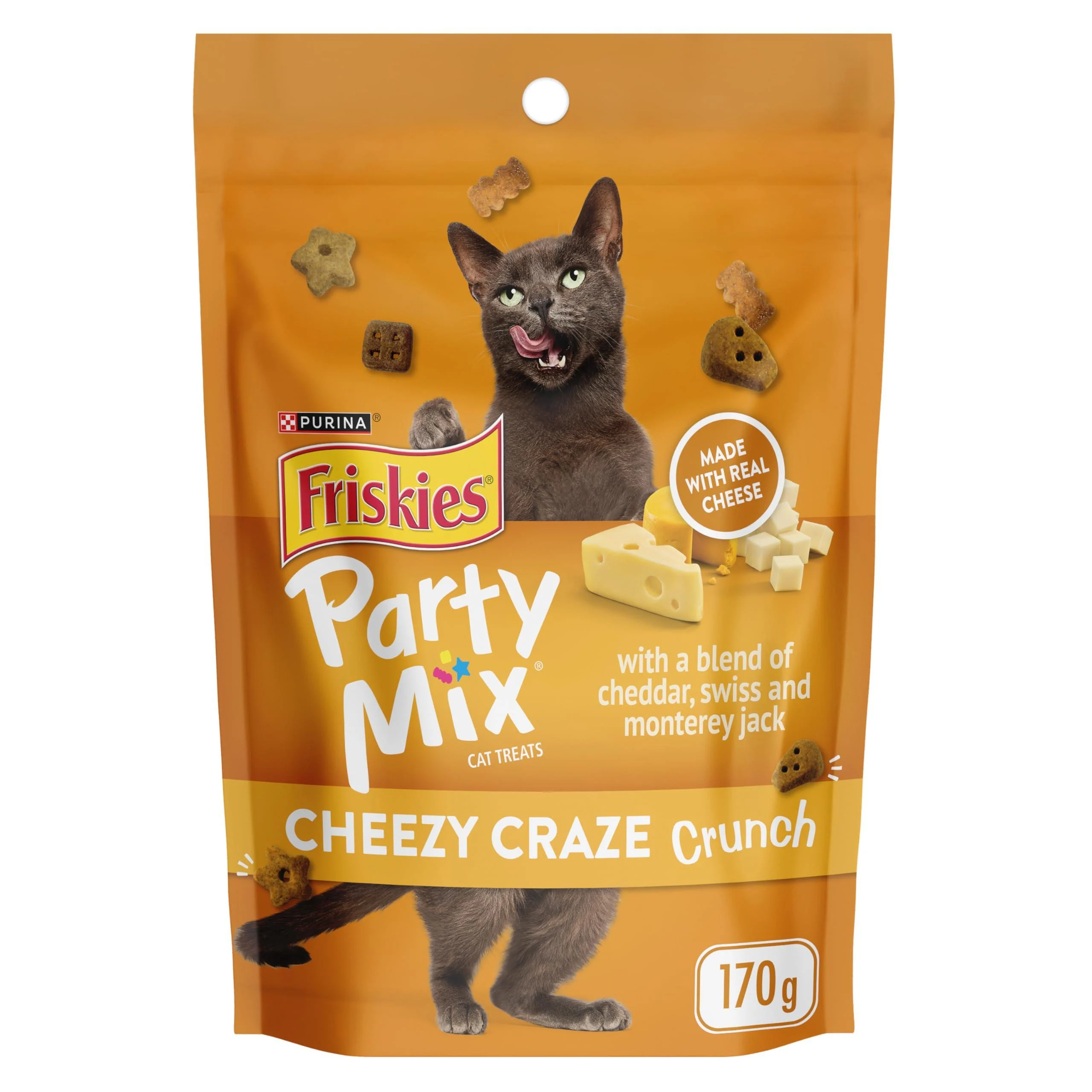 Friskies Party Mix Cat Treats Cheezy Craze Crunch with Real Cheese - 170 g Pouch (1 Pack) 170 g (Pack of 1)