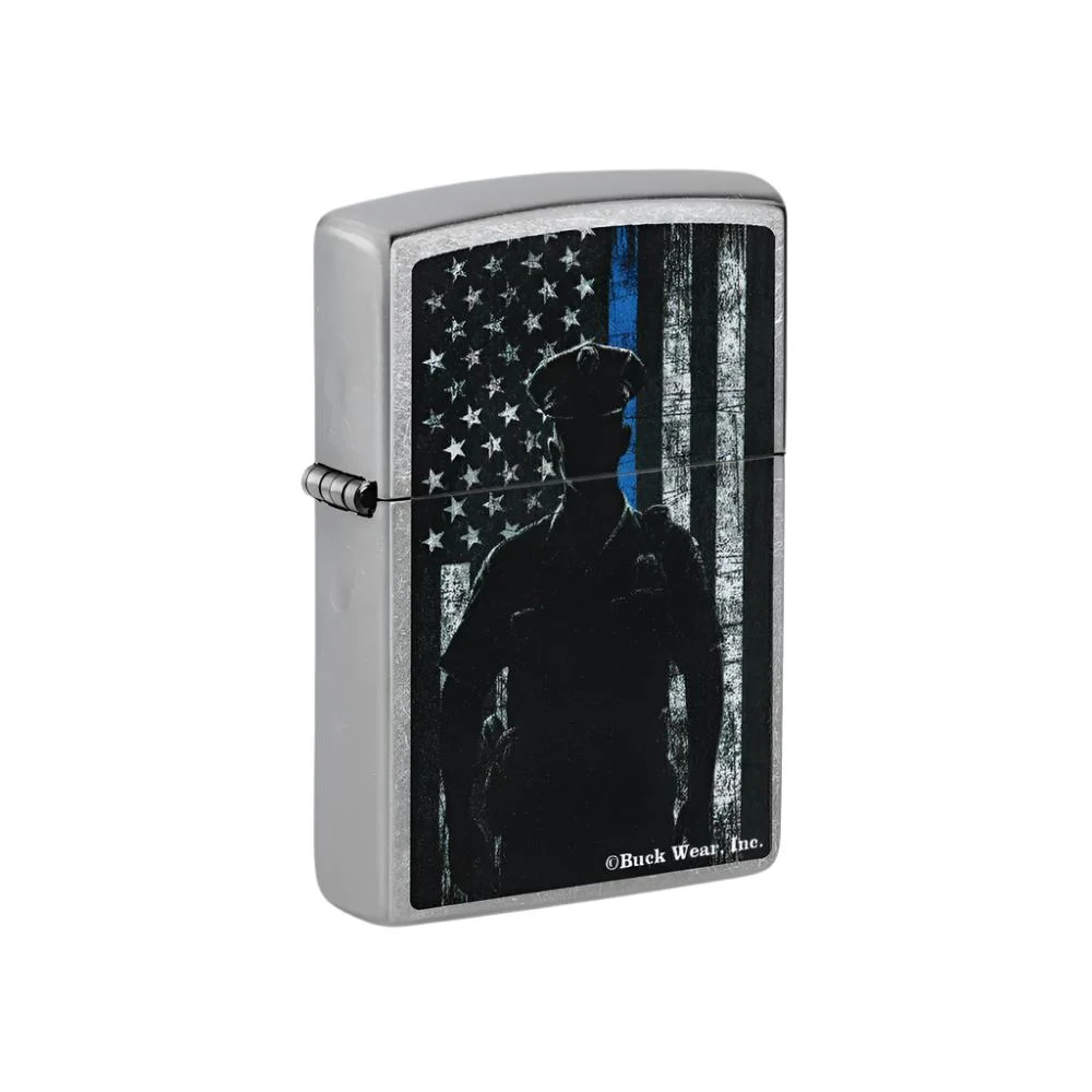 Zippo Lighter Police Officer with Flag Street Chrome SALE - Lucas Lighters, LLC