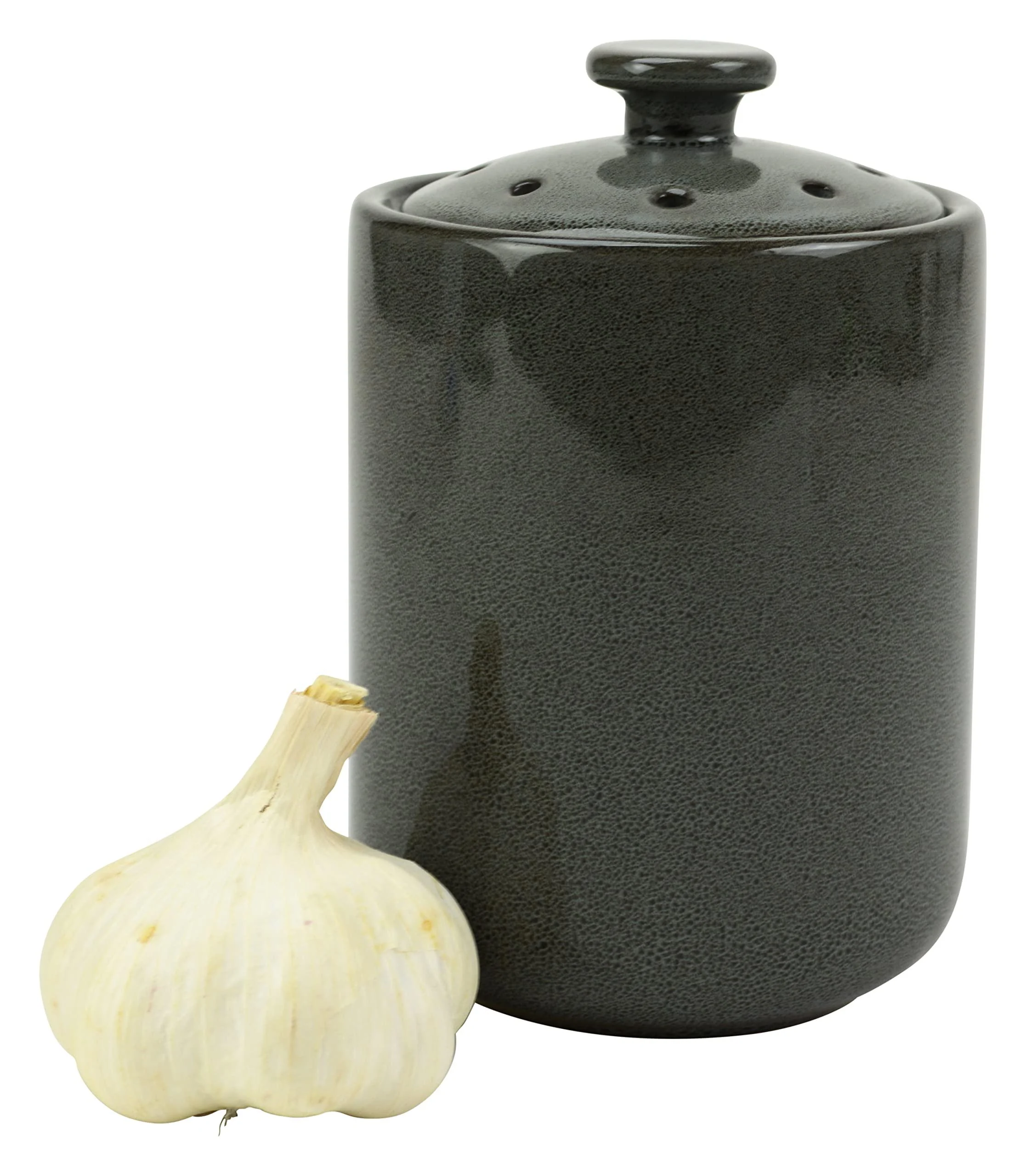 Boston Warehouse Stoneware Garlic Keeper Canister, Grey Reactive Glaze Reactive Glaze Grey