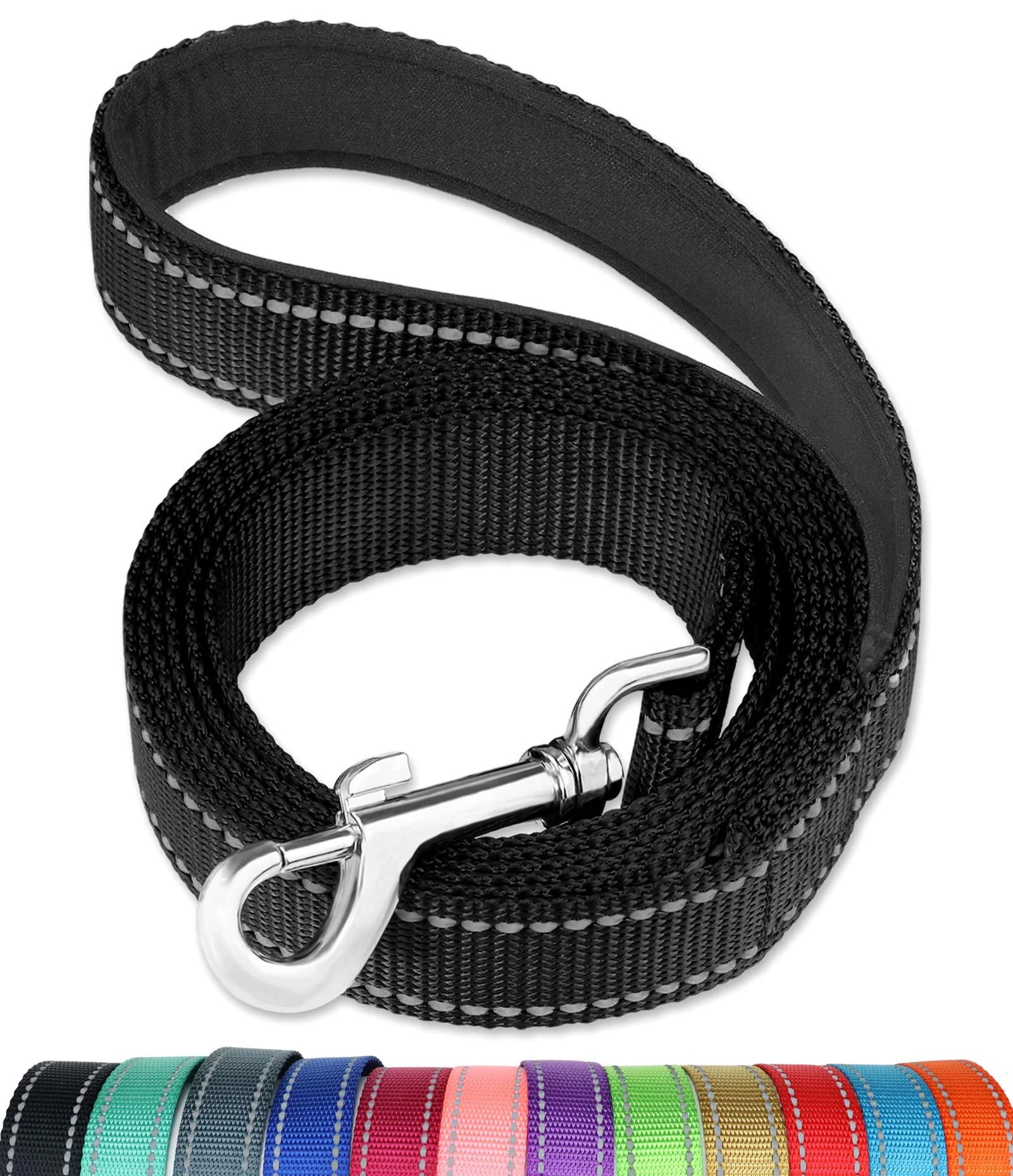 FunTags 6FT /4FT Reflective Nylon Dog Leash with Soft Padded Handle for Training,Walking Lead for Large, Medium & Small Dogs 1 in x 6 ft(Pack of 1) BLACK