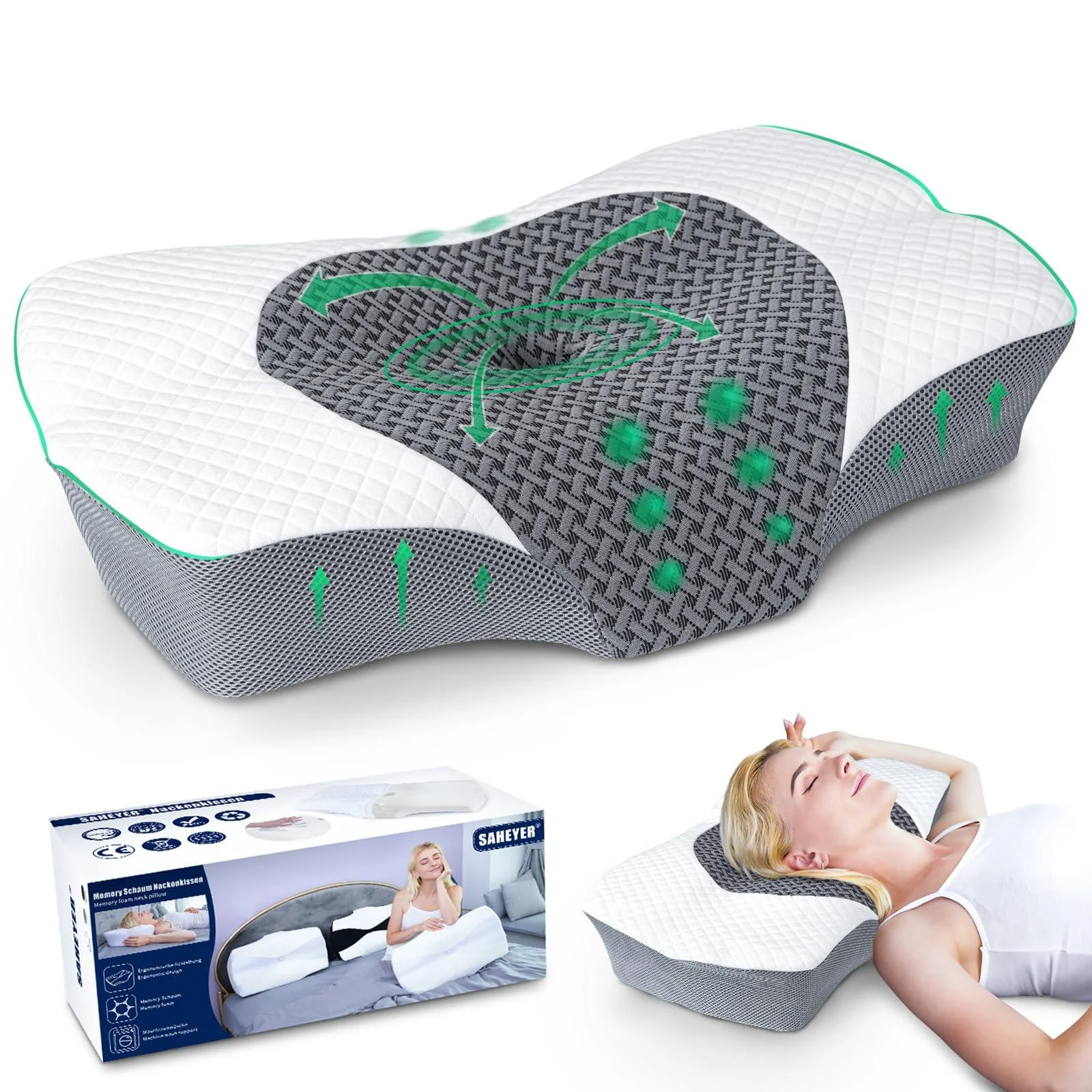 Saheyer neck pillow pillow memory foam pillow ergonomic side sleeper pillow for shoulder pain 63 x 41 x 14/11 cm orthopedic neck support pillow for pages back & belly sleeper gray 63 x 41x 14/11 cm