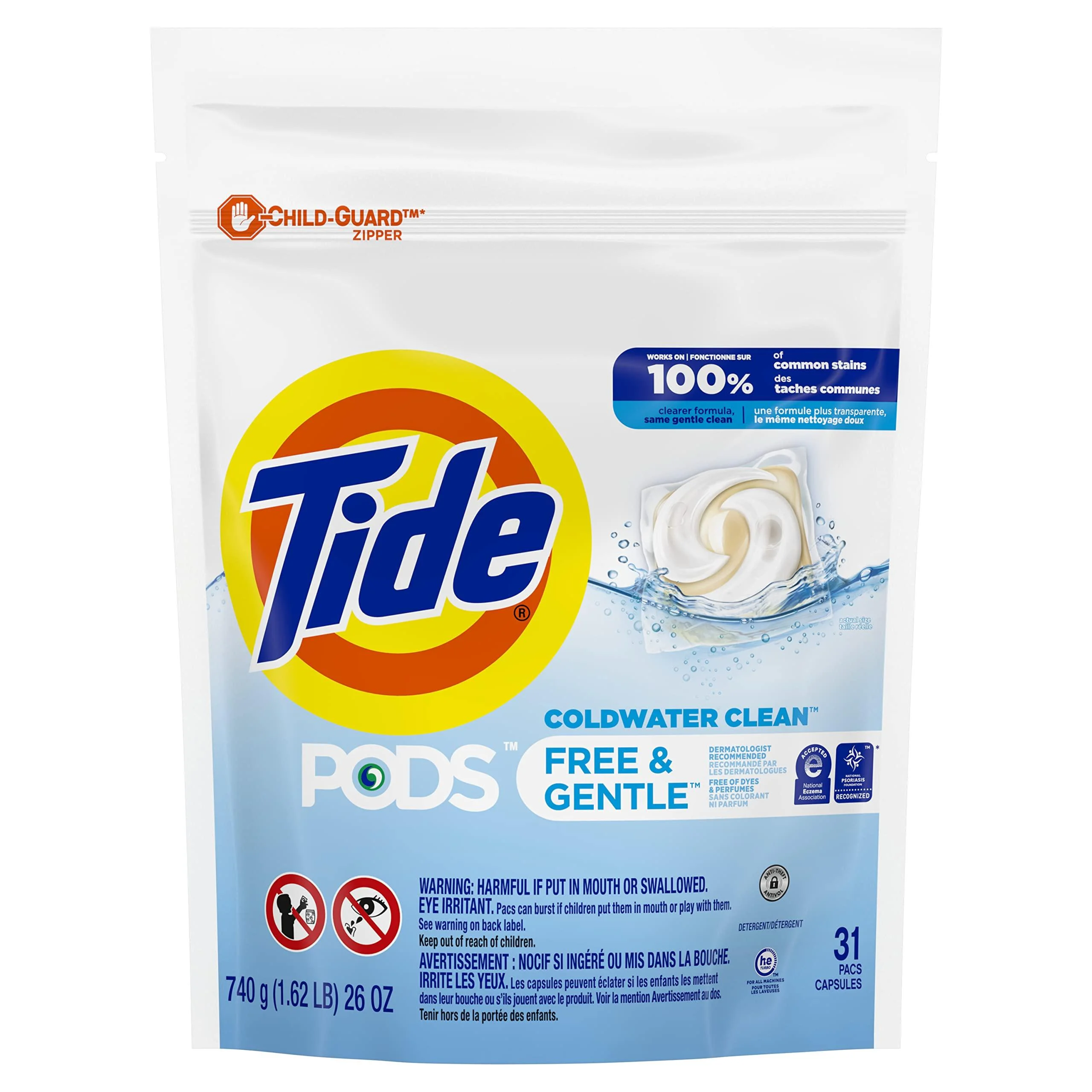 Tide PODS Free & Gentle Laundry Detergent Liquid Pacs Unscented and Hypoallergenic for Sensitive Skin 31 Count - Packaging May Vary Unscented 31 count (Pack of 1)