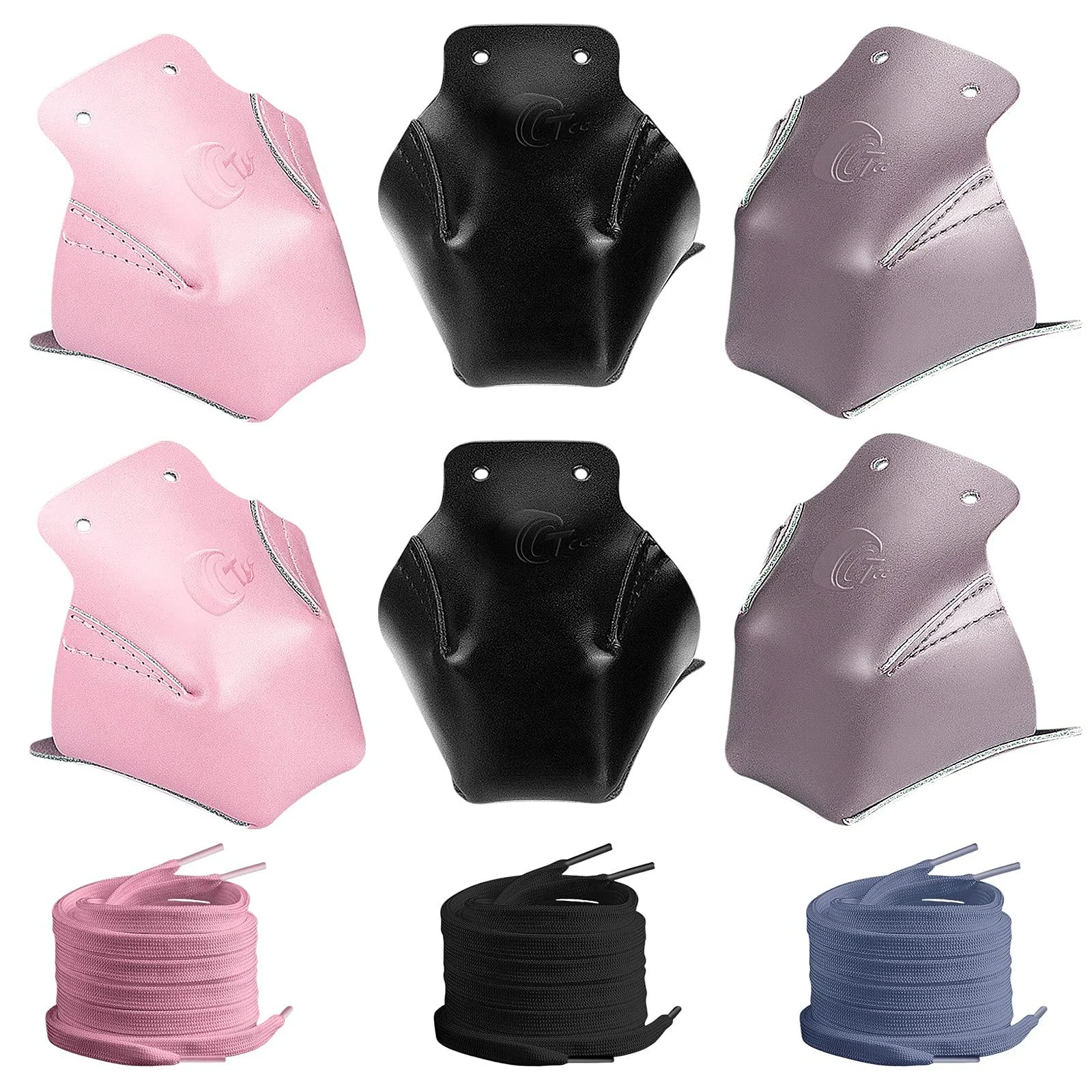 Tanzfrosch 100% Cowhide Roller Skate Toe Guards Protector Quad Roller Skate Toe Caps and 1 Pair Shoelace for Double Row Skating Gray