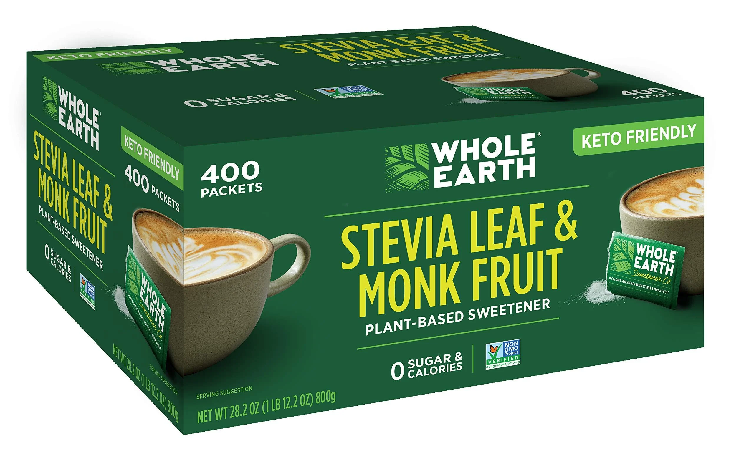 WHOLE EARTH Stevia Monk Fruit Plant-based Sweetener 400 Packets Stevia and Monk Fruit 400 Count (Pack of 1)