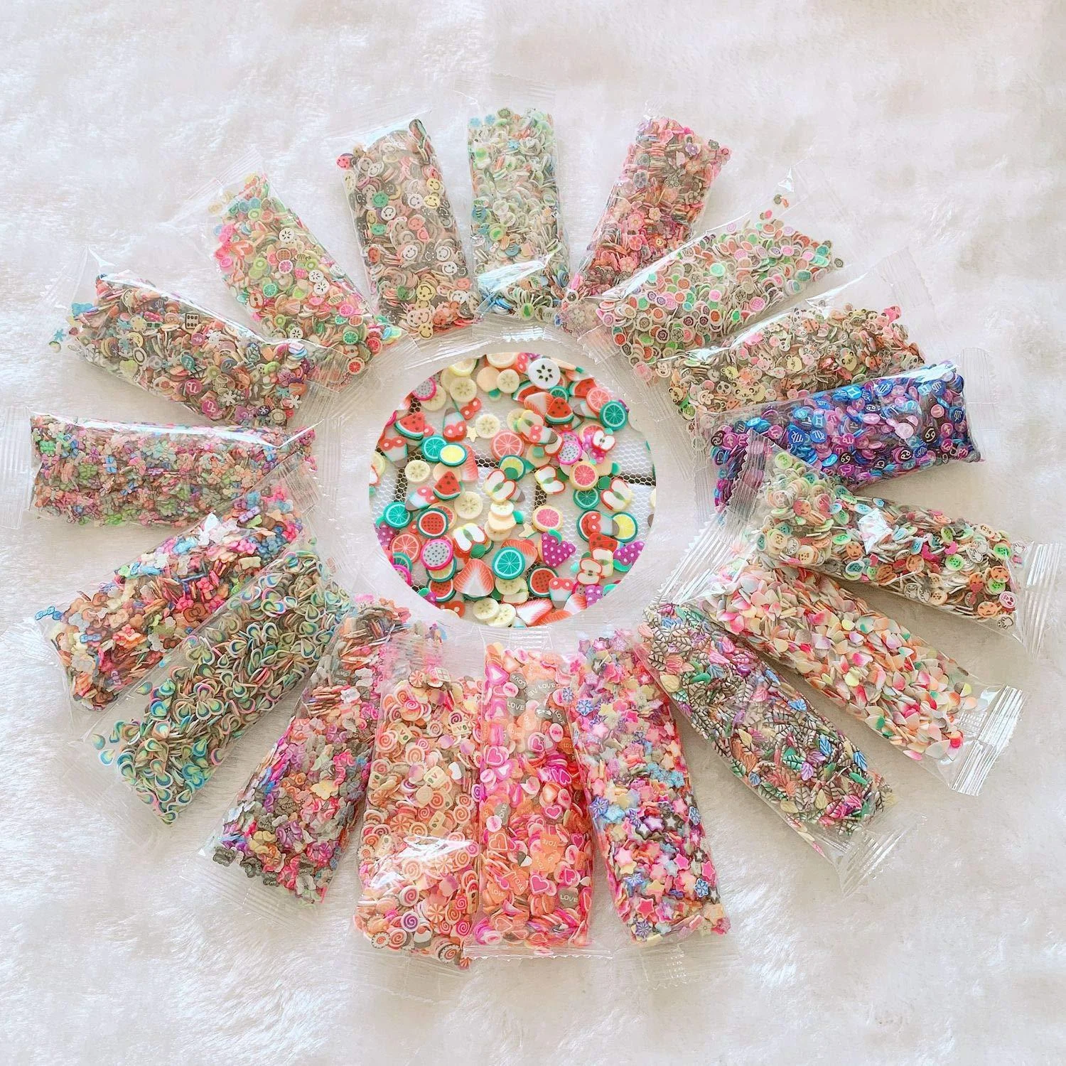 NAIL ANGEL 18bags Different Design Mix Bag Polymer Clay Slices Fruit Cake Flower Etc Shapes Mix 10051