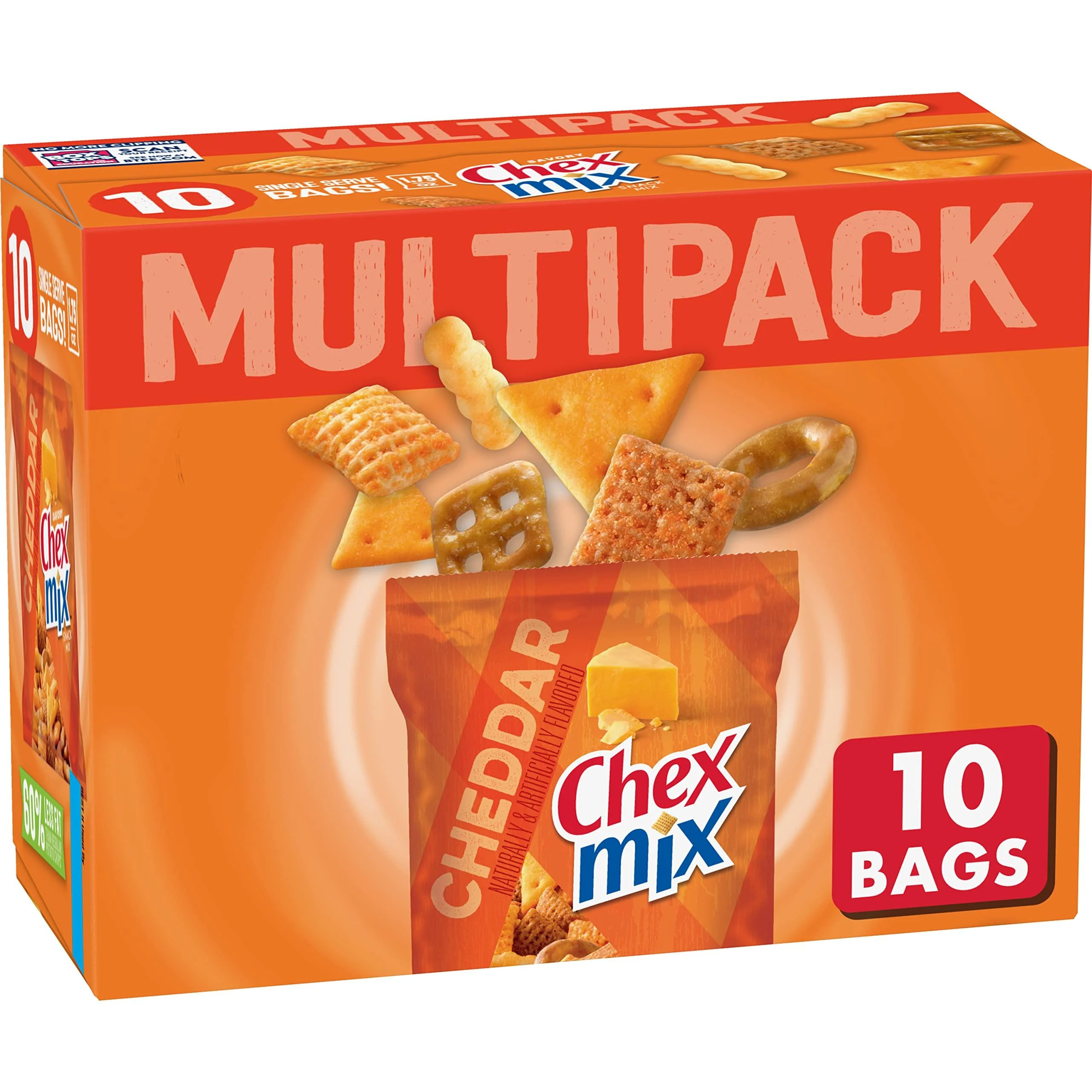 Chex Mix Snack Mix, Cheddar, Savory Snack Bags, Multipack, 1.75 oz, 10 ct