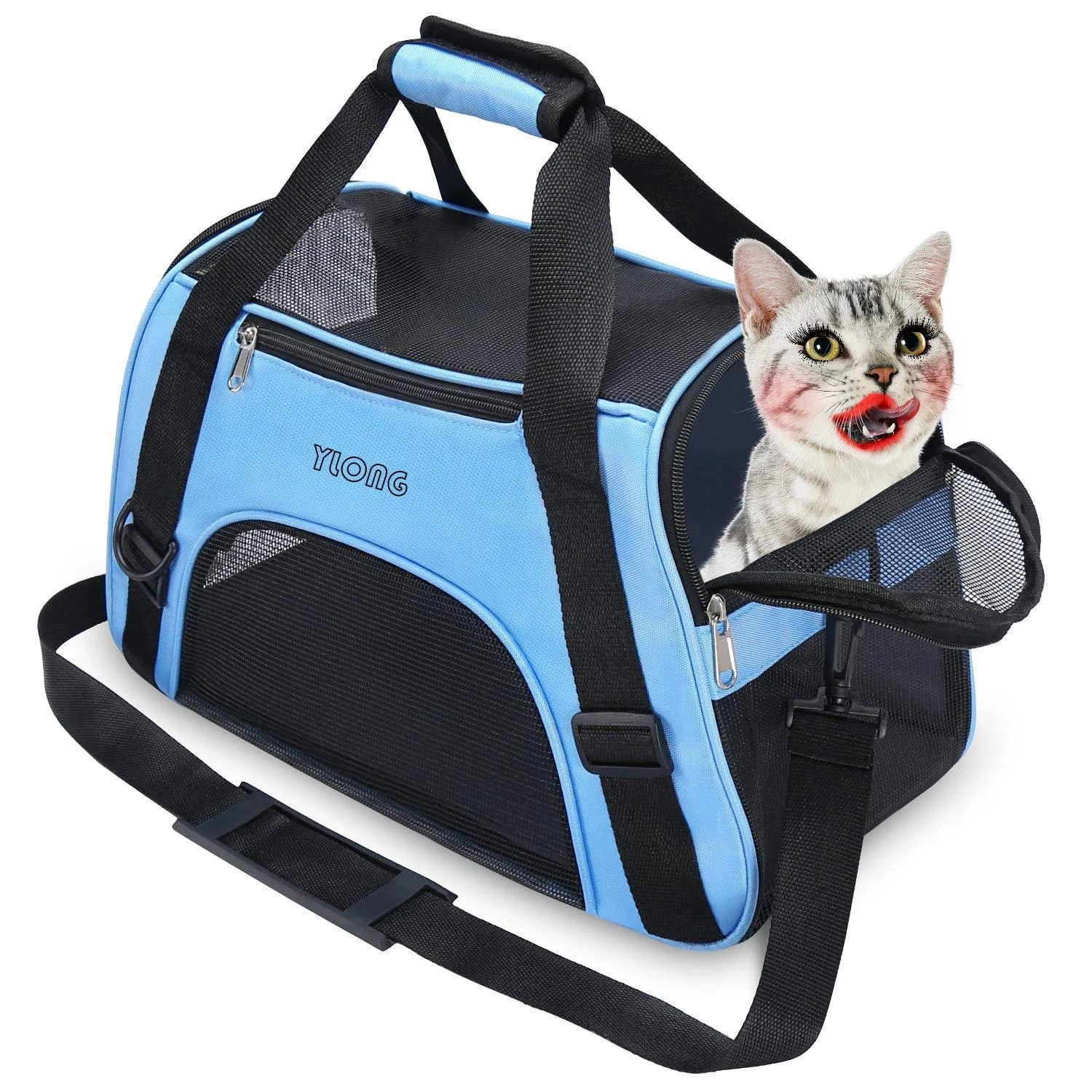 YLONG Cat Carrier Airline Approved Pet Carrier,Soft-Sided Pet Travel Carrier for Cats Dogs Puppy Comfort Portable Foldable Pet Bag,Airline Approved S Blue