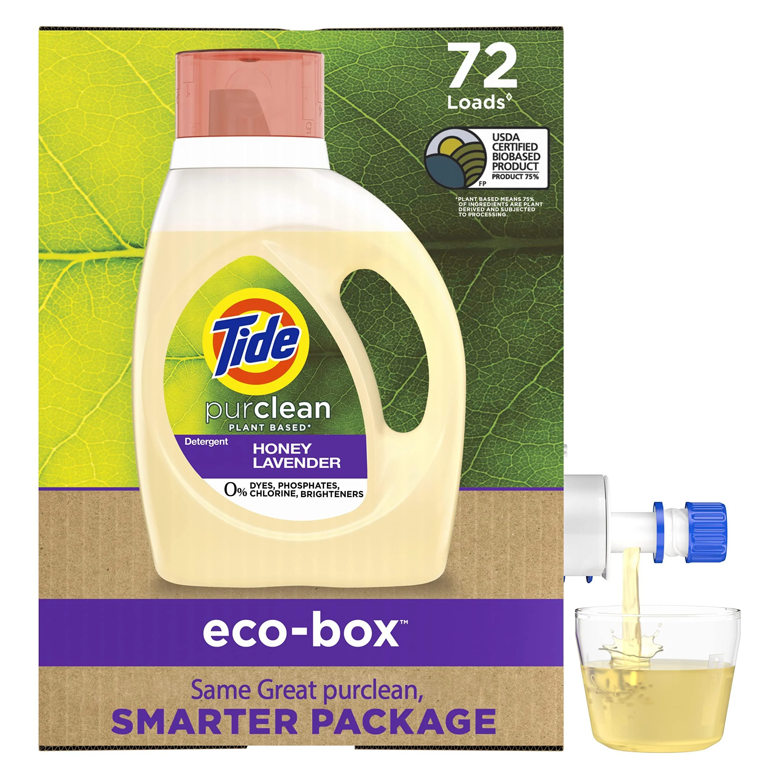 Tide Purclean Plant-Based EPA Safer Choice Natural Laundry Detergent Liquid Soap Eco-Box Ultra Concentrated High Efficiency (HE) 72 Loads