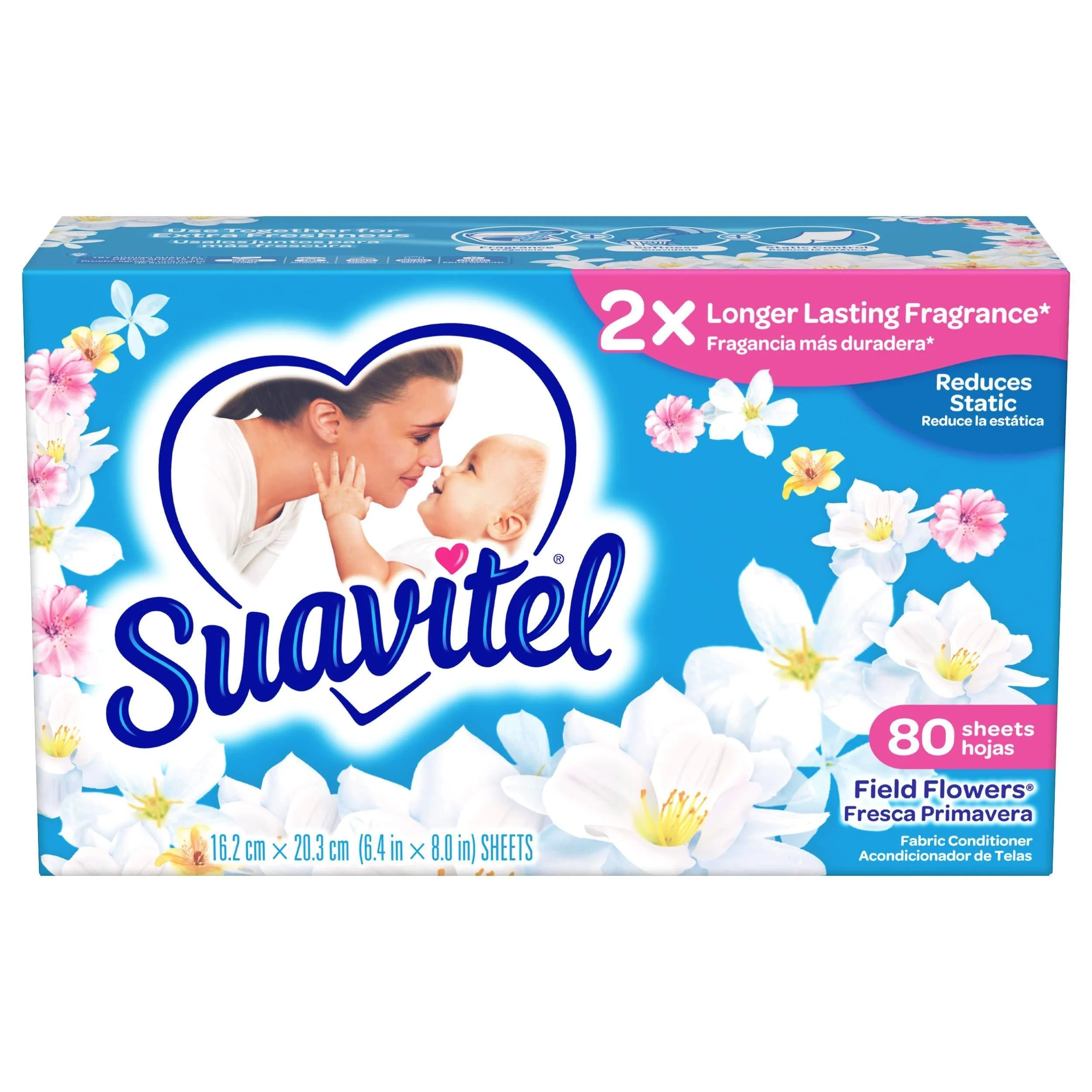 Suavitel Fabric Softener Dryer Sheets Field Flowers - 80 Count
