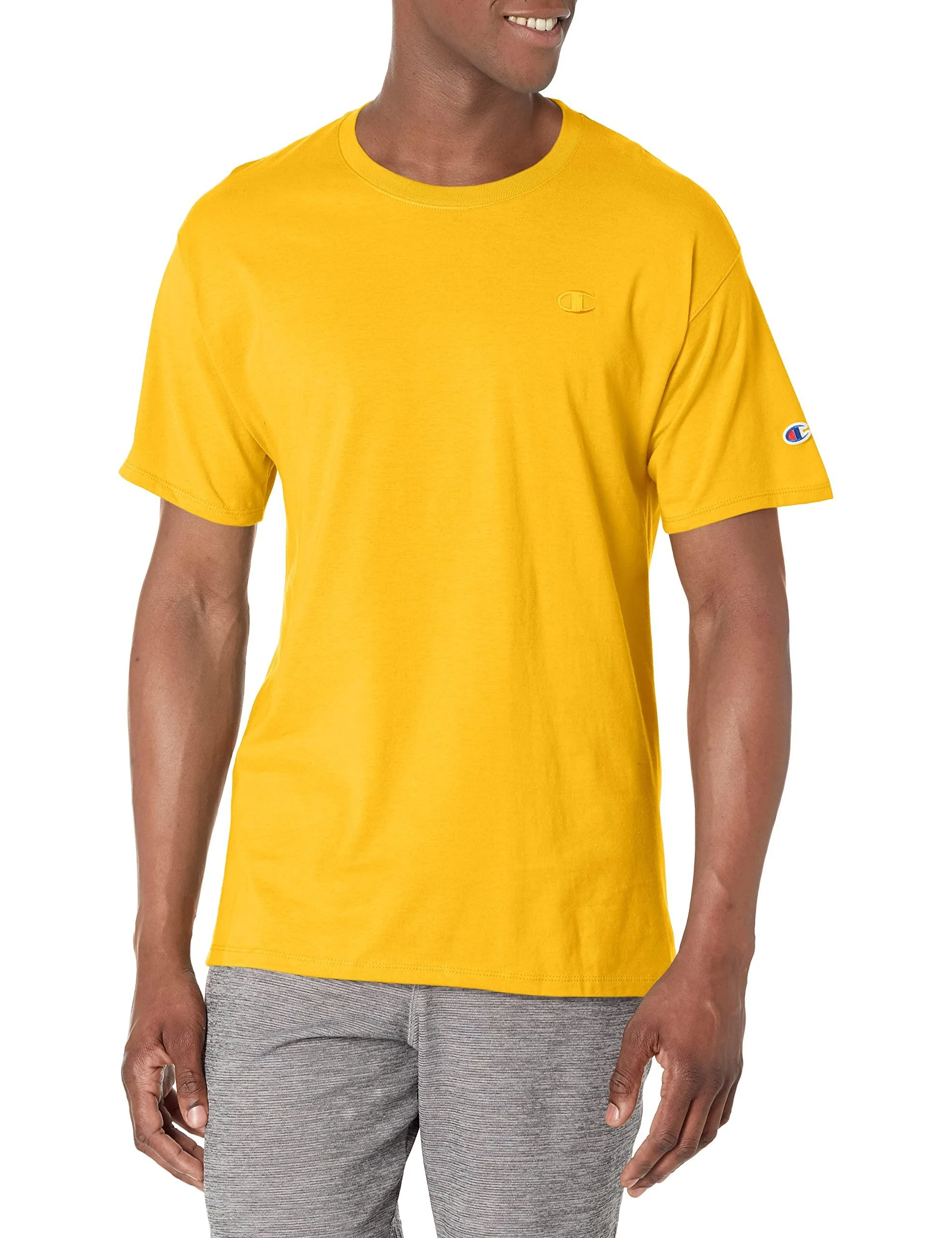 Champion Men's Unisex Cotton T-Shirt, Classic Tee, C Logo Large Team Gold