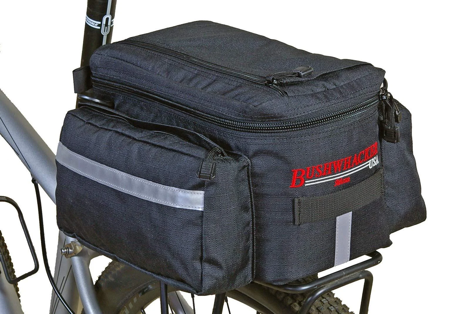Bushwhacker Mesa Trunk Bag Black - w/ Rear Light Clip Attachment & Reflective Trim - Bicycle Trunk Bag Cycling Rack Pack Bike Rear Bag Frame Accessories Behind Seat Pannier Grocery