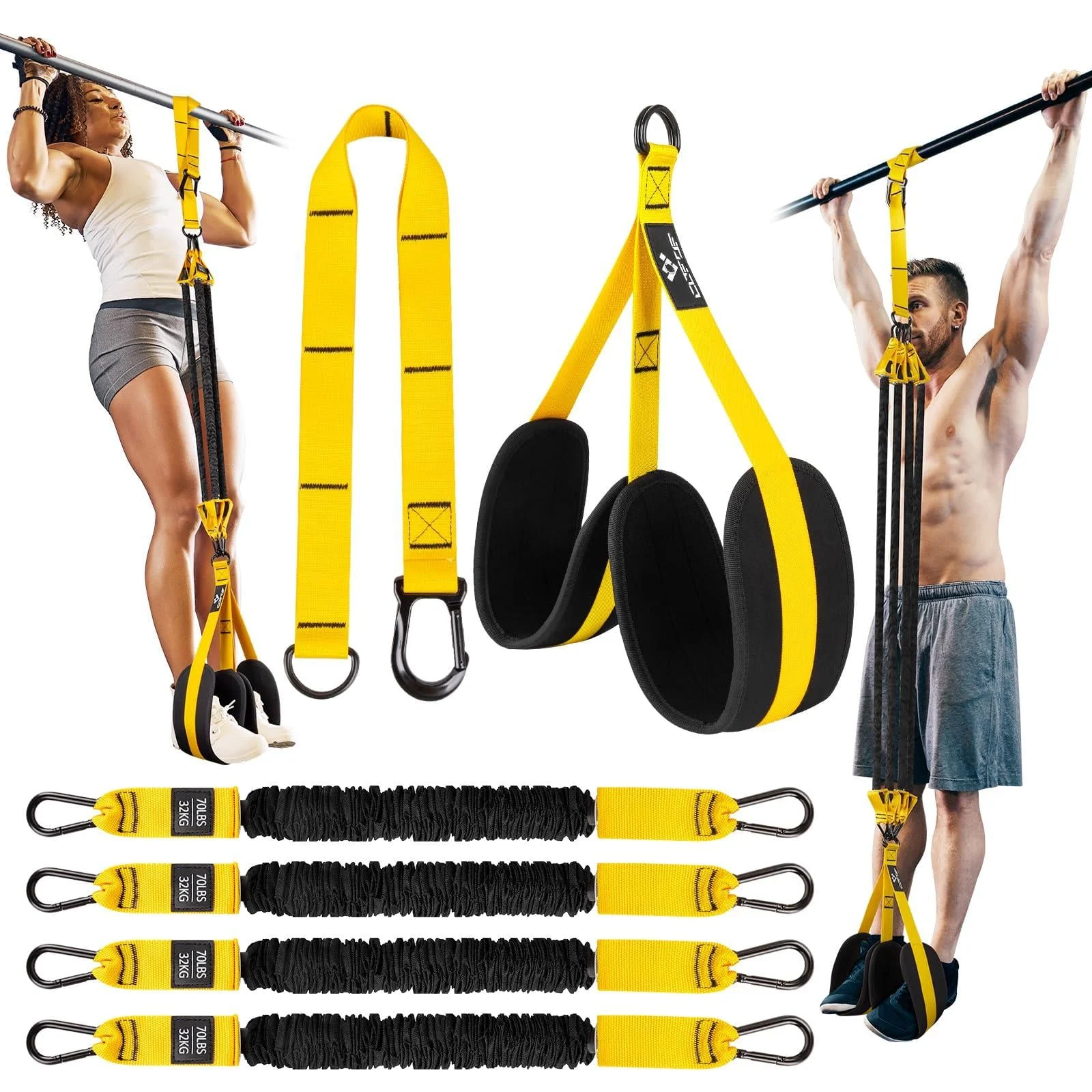 Pull Up Assistance Bands Heavy-Duty Pull Up Resistance Bands of Adjustable Resistance & Height with Dual Stable Foot Support Pedals Support to Assist Beginners in Pull Up Workout Yellow