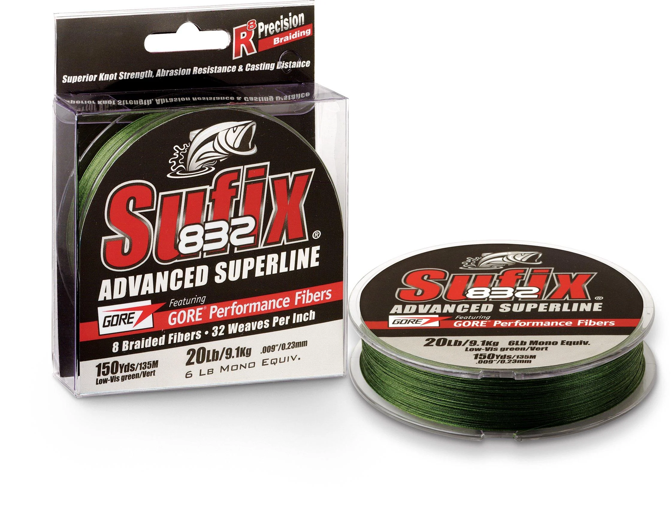 Sufix 832 Advanced Superline Braid - 150 yards Low Vis Green 20 lbs