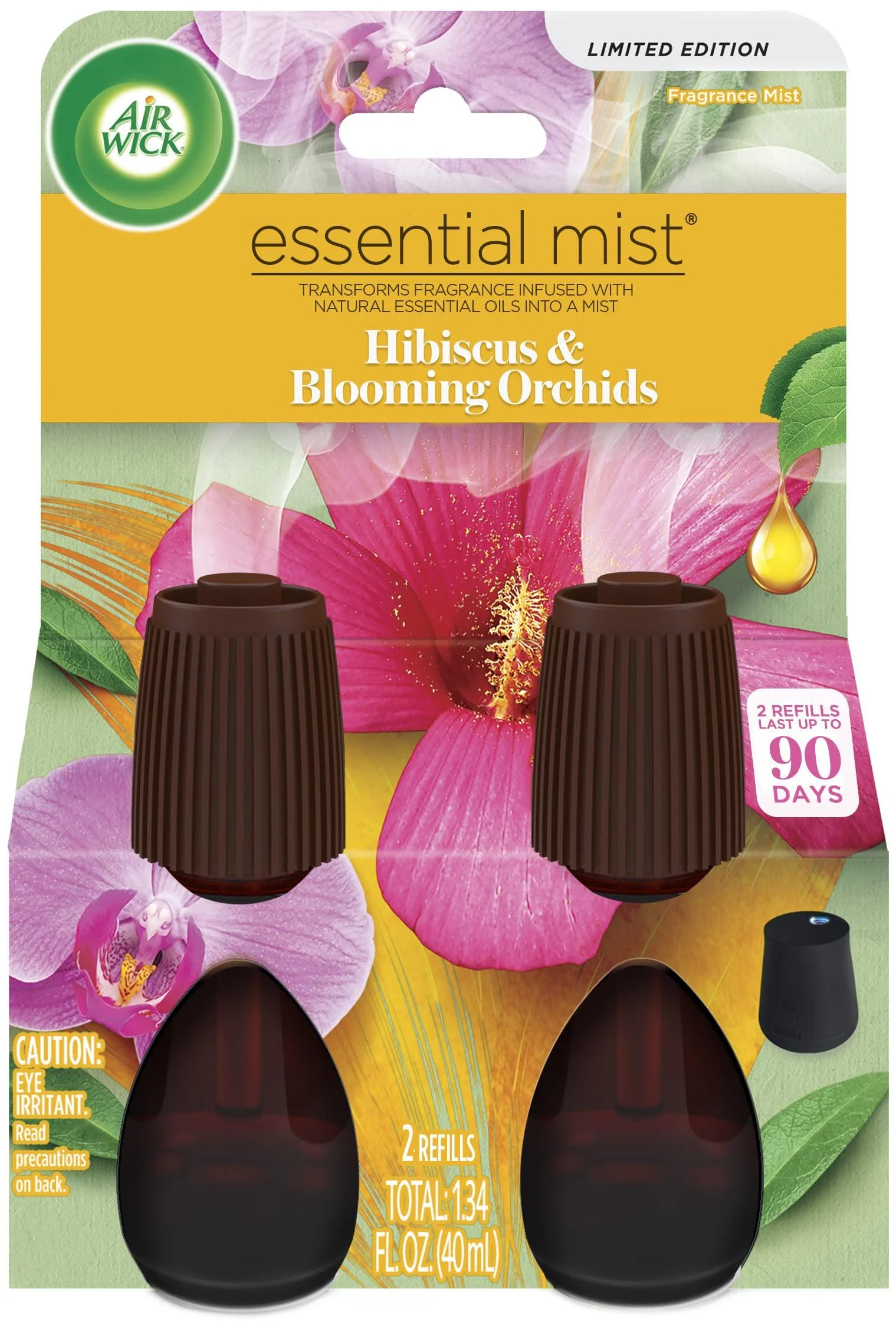 Air Wick Essential Mist Refill 2 ct Hibiscus & Blooming Orchids Essential Oils Diffuser Air Freshener Hibiscus & Blooming Orchids 2