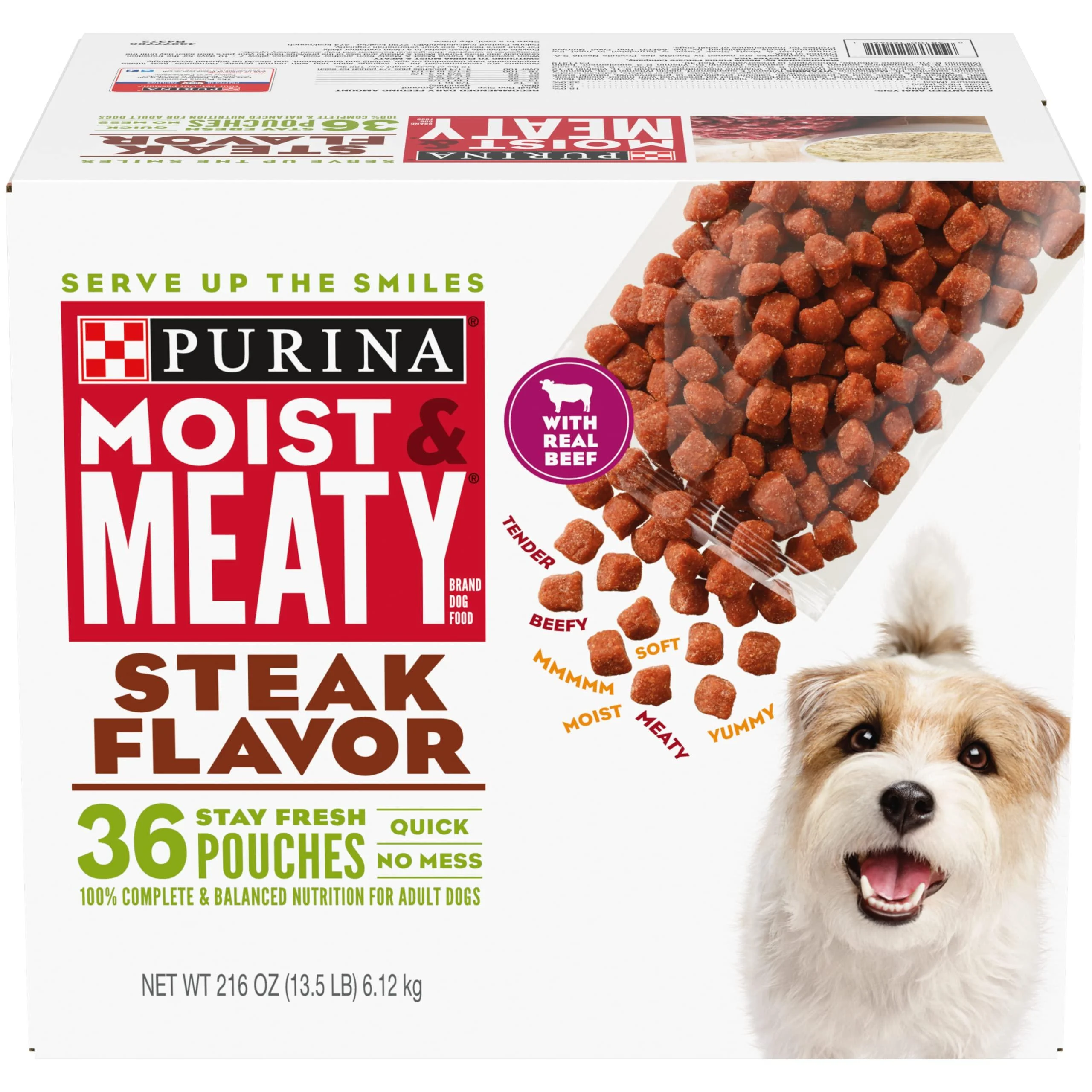 Purina Moist & Meaty Steak Flavor Adult Dry Dog Food Steak 36 Count (Pack of 1)