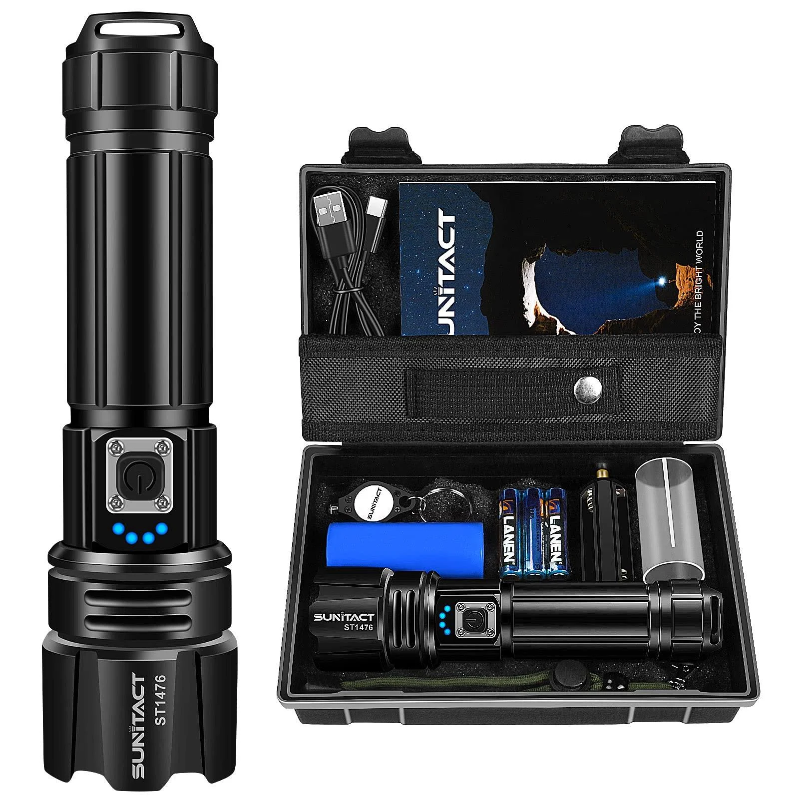 Sunitact Flashlights High Lumens, Rechargeable Flashlights Led 20000 Lumen XHP70.2, Super Bright Flash Light, High Powered Handheld Flashlights for Emergency Camping Gift, IP67 Waterproof, Zoomable Black - Generic