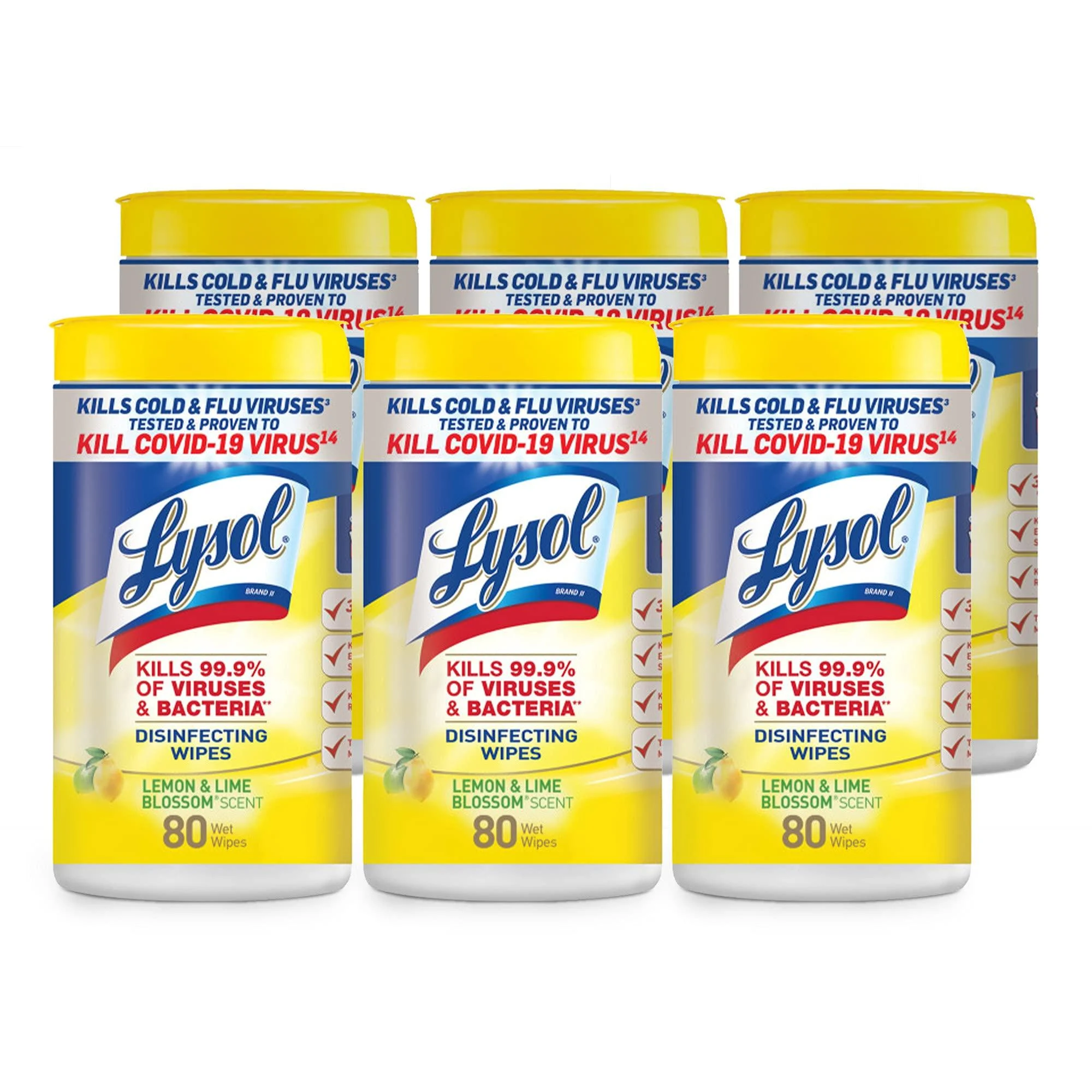 Lysol Disinfecting Wipes, Lemon and Lime Blossom, 80count, Pack of 6