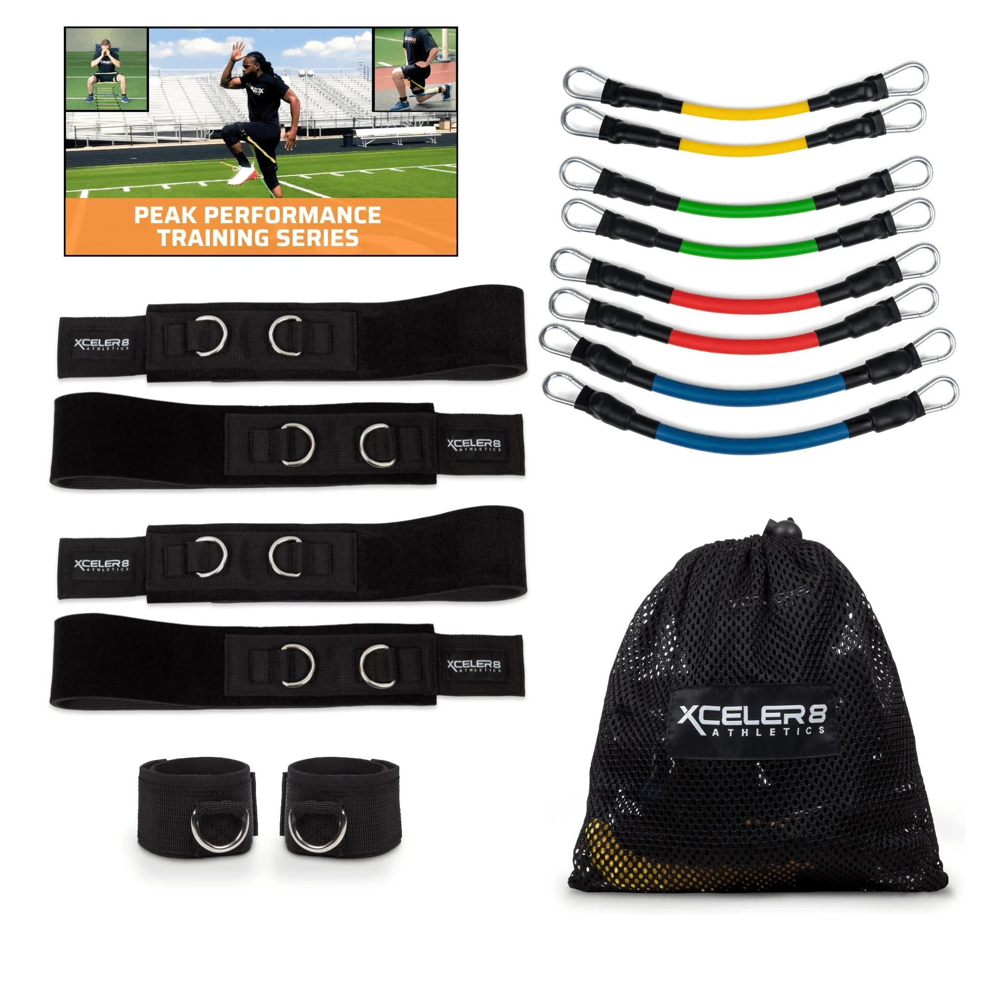 XCELER8 Bands Speed and Agility Training Resistance Bands for All Sports | Includes Ankle Straps | Training Videos | Fast Sprinting Explosive Agile Strength Endurance - XCELER8 Athletics