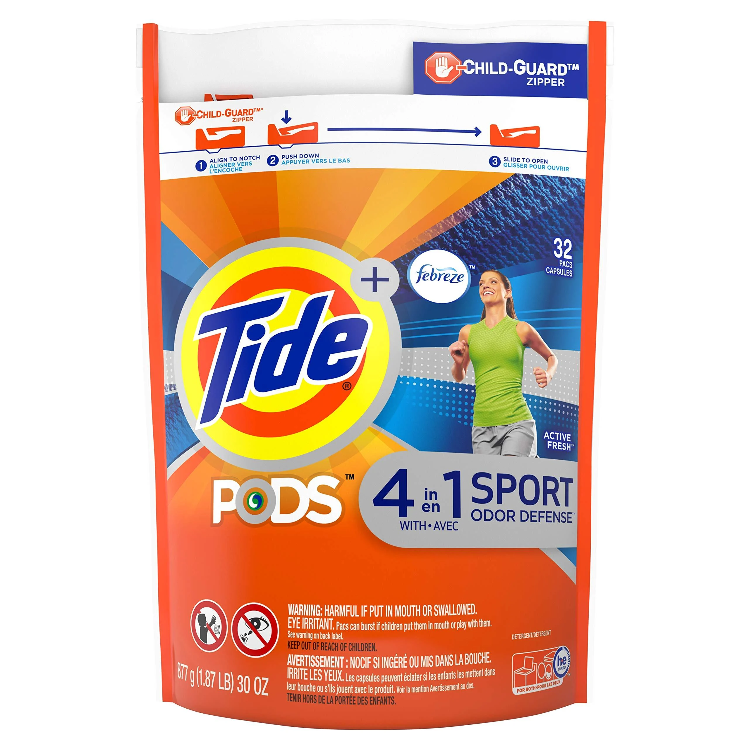 Tide Pods Plus Febreze Sport Odor Defense Laundry Pacs Active Fresh 32 Count Active Fresh 32 Count (Pack of 1)